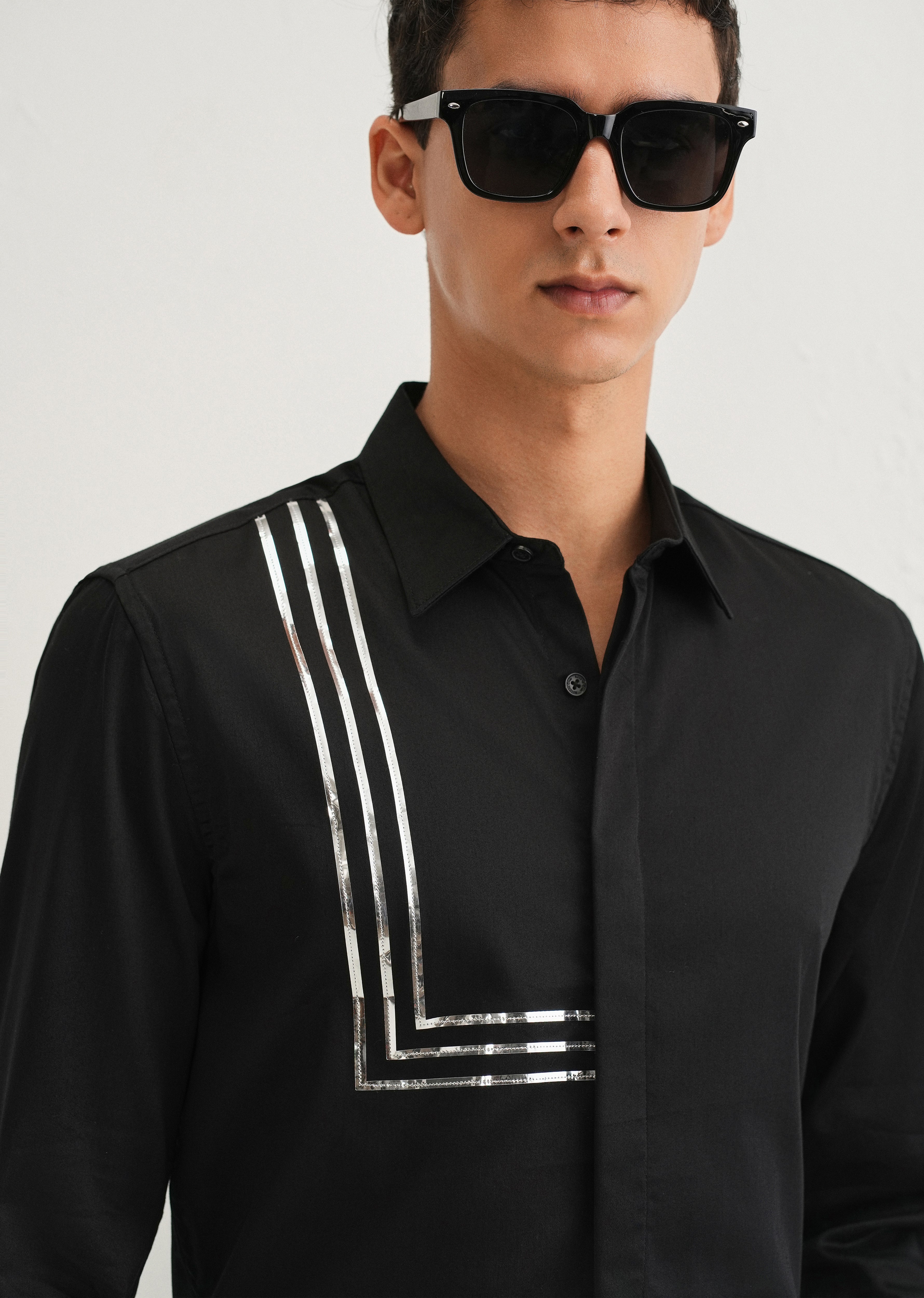Black Metallic Stripe Designer Shirt