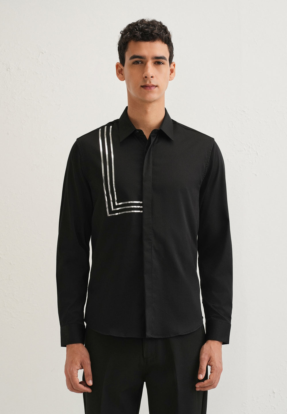 Black Metallic Stripe Designer Shirt