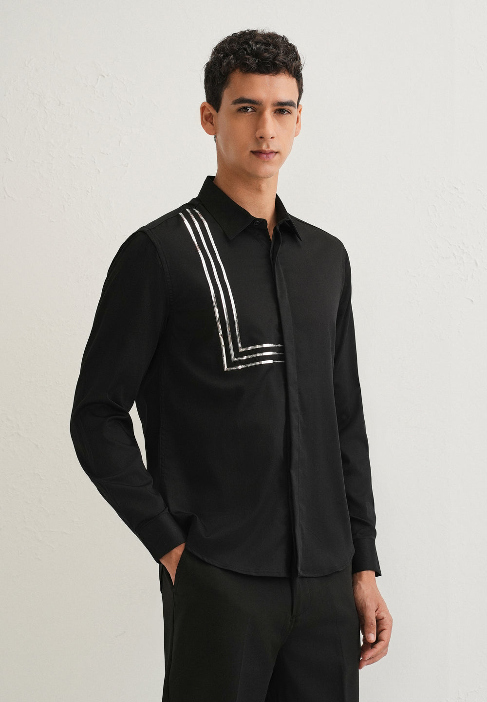 Black Metallic Stripe Designer Shirt