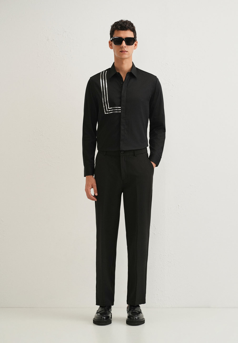 Black Metallic Stripe Designer Shirt