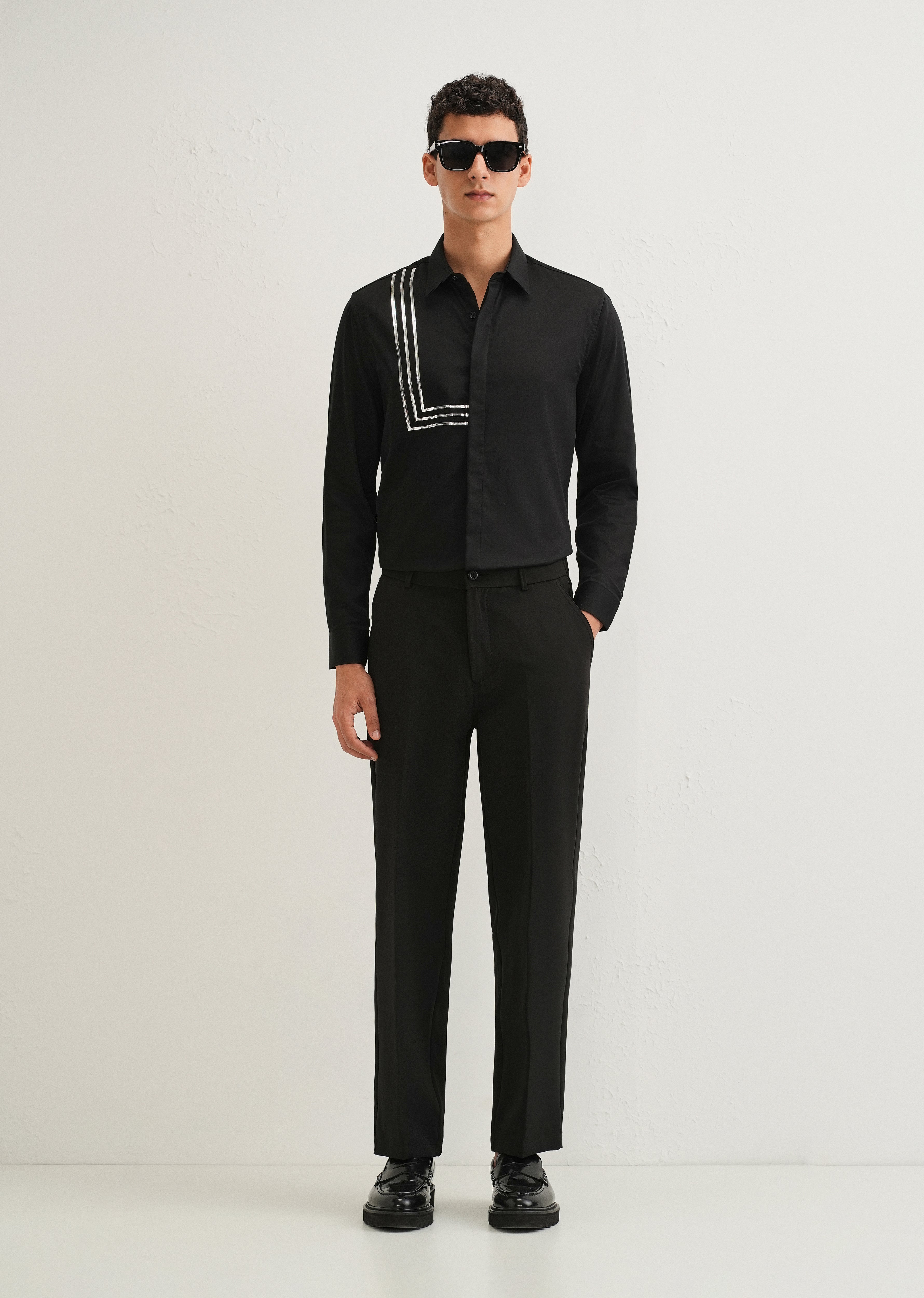 Black Metallic Stripe Designer Shirt