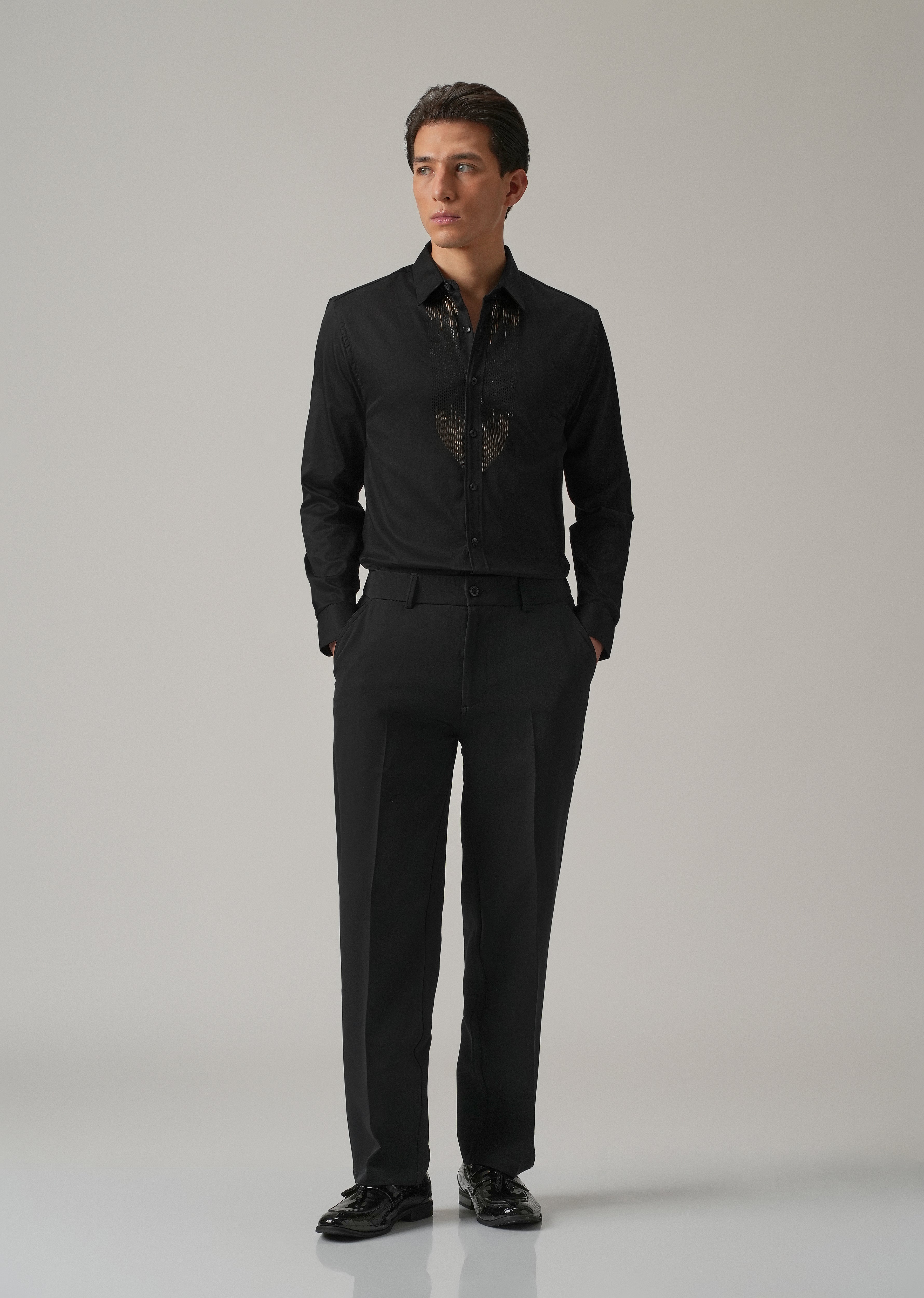 Black Micro-Stud Designer Shirt