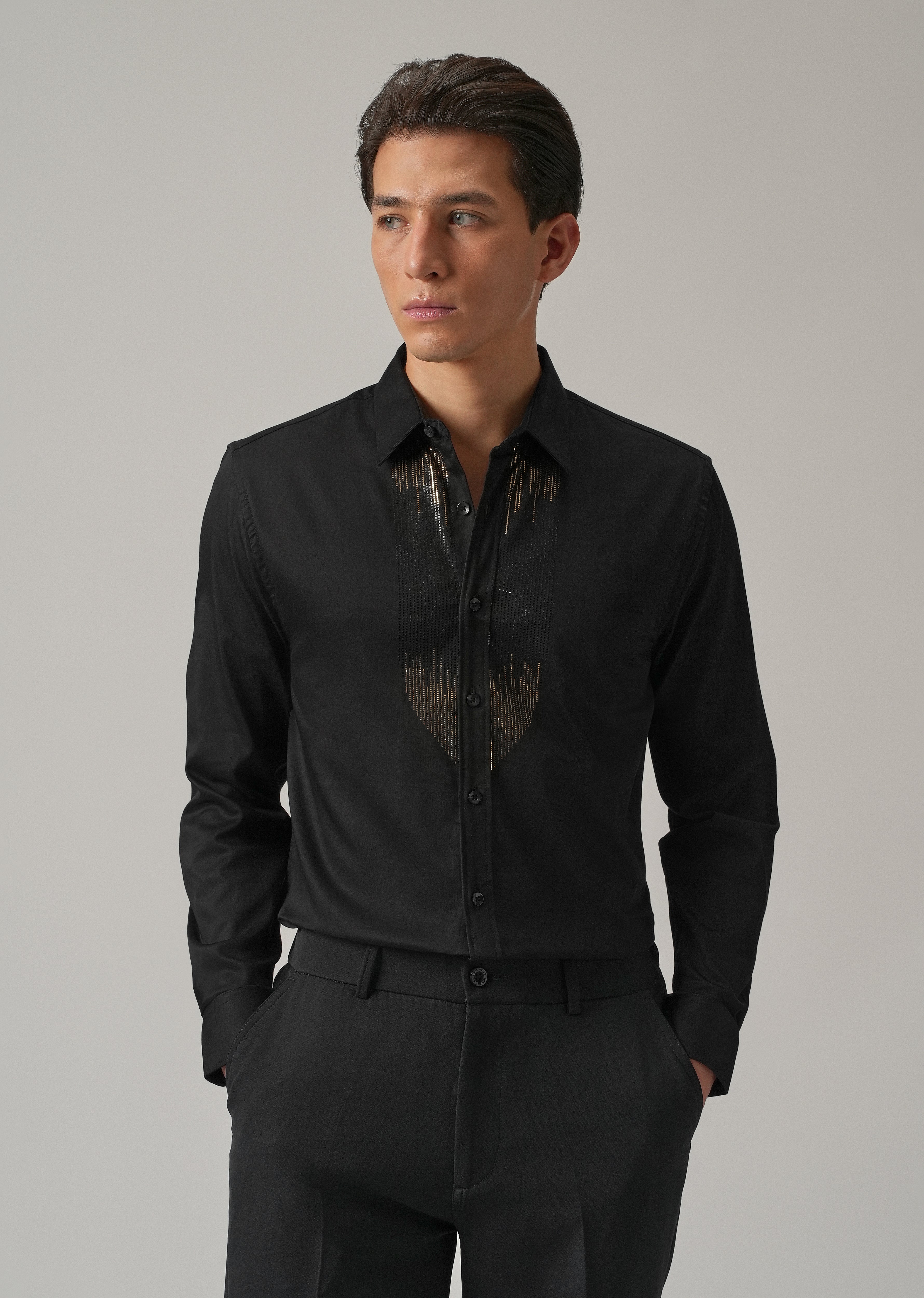 Black Micro-Stud Designer Shirt