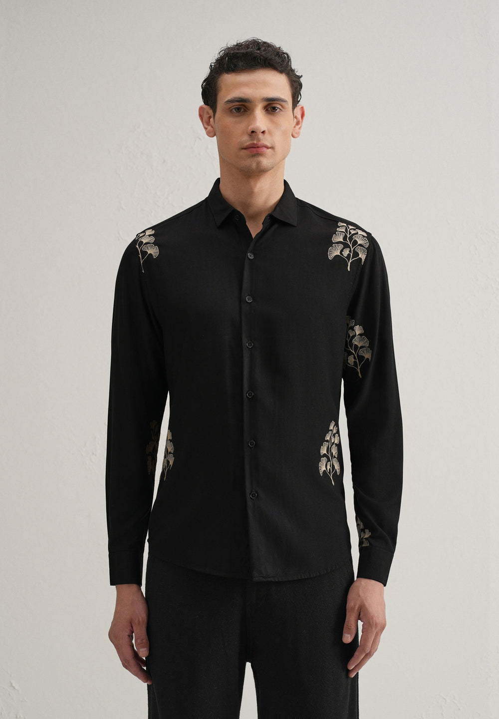 Black Motif Embroidery Shirt
