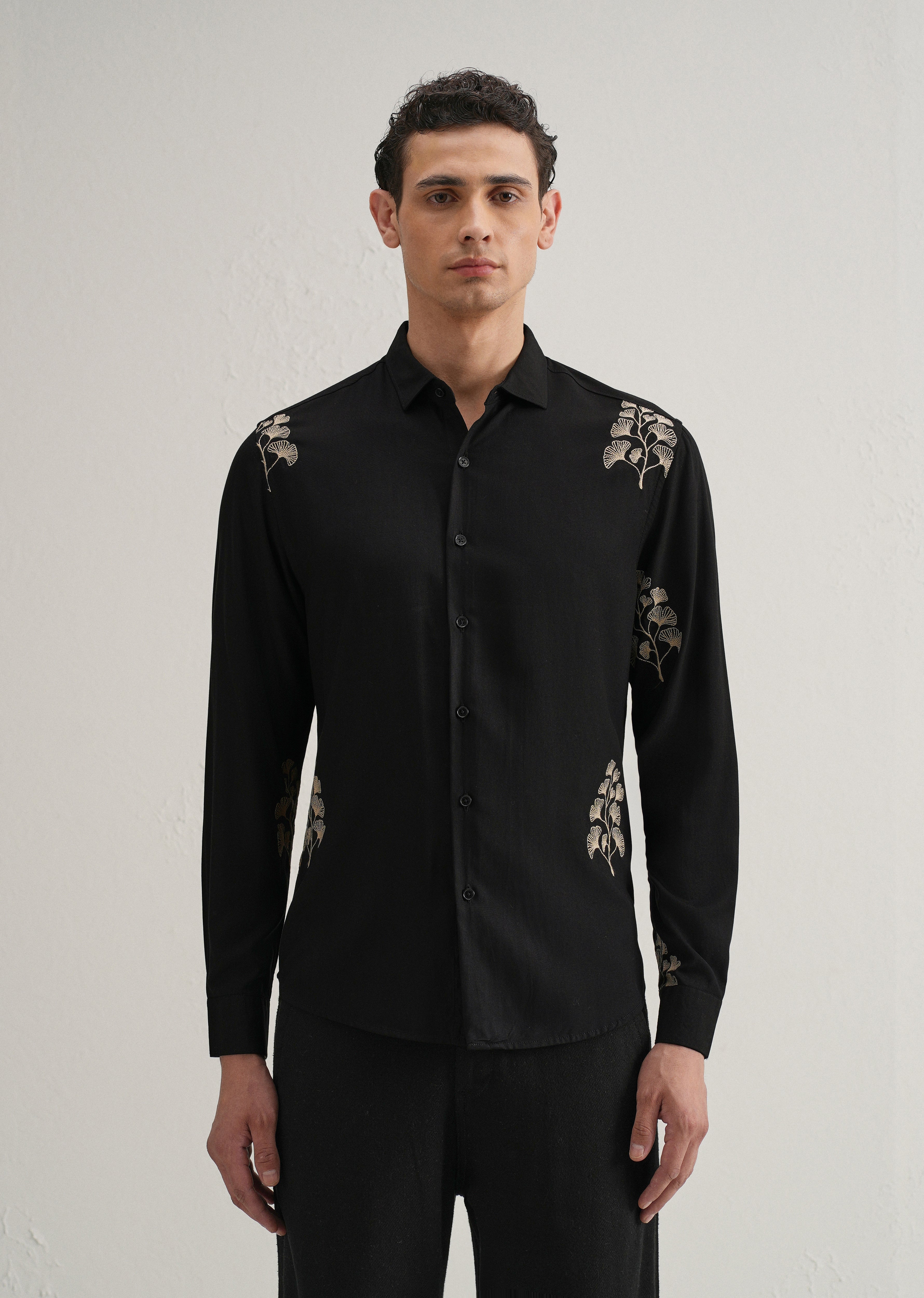 Black Motif Embroidery Shirt