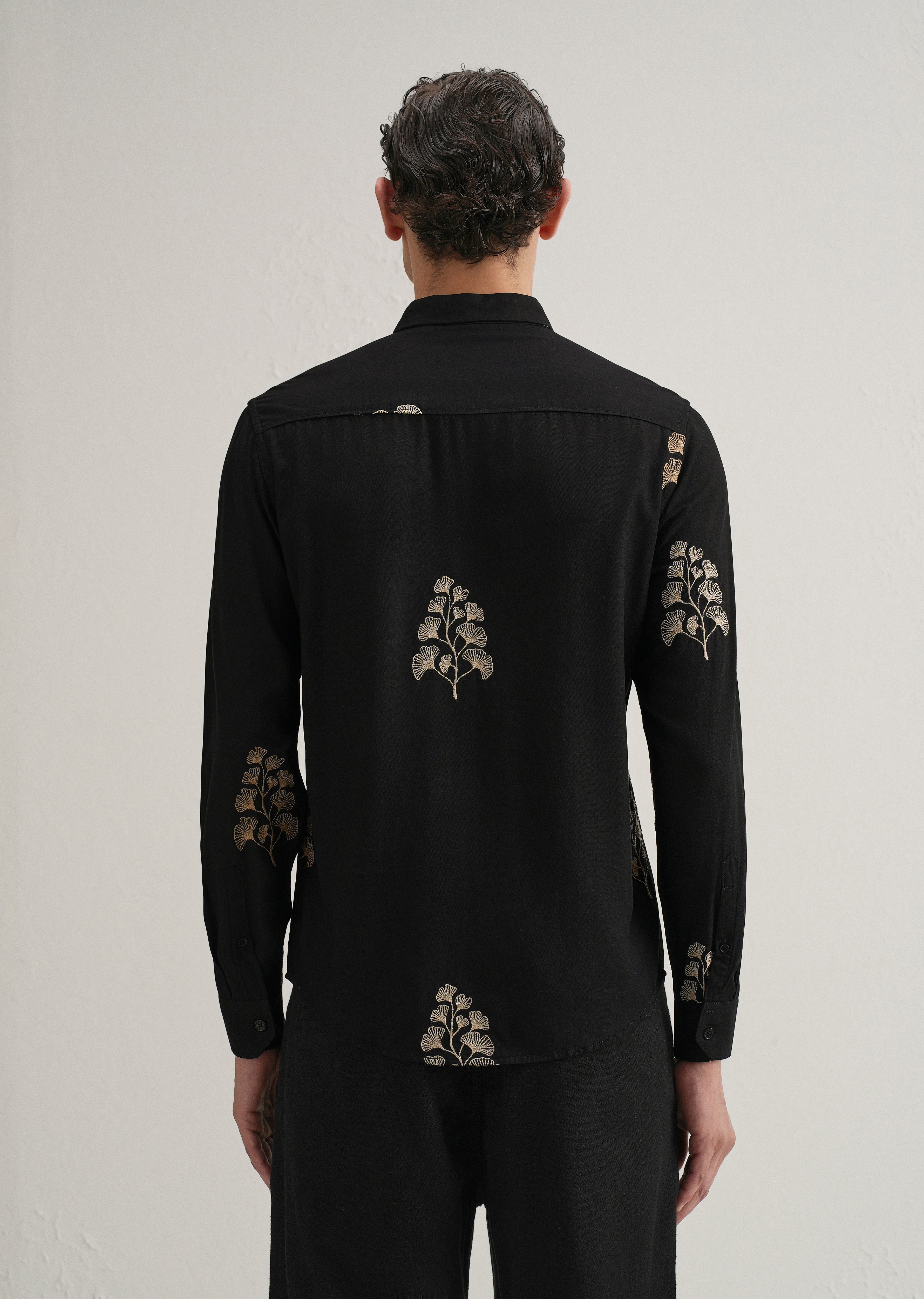 Black Motif Embroidery Shirt