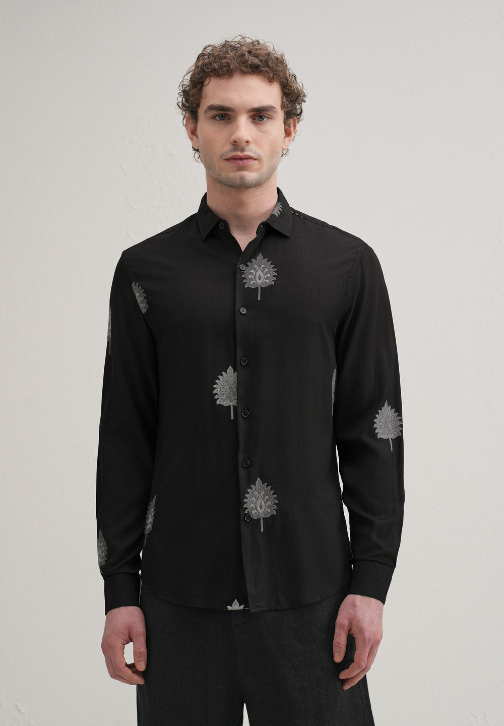 Black Ethnic Motif Embroidery Shirt