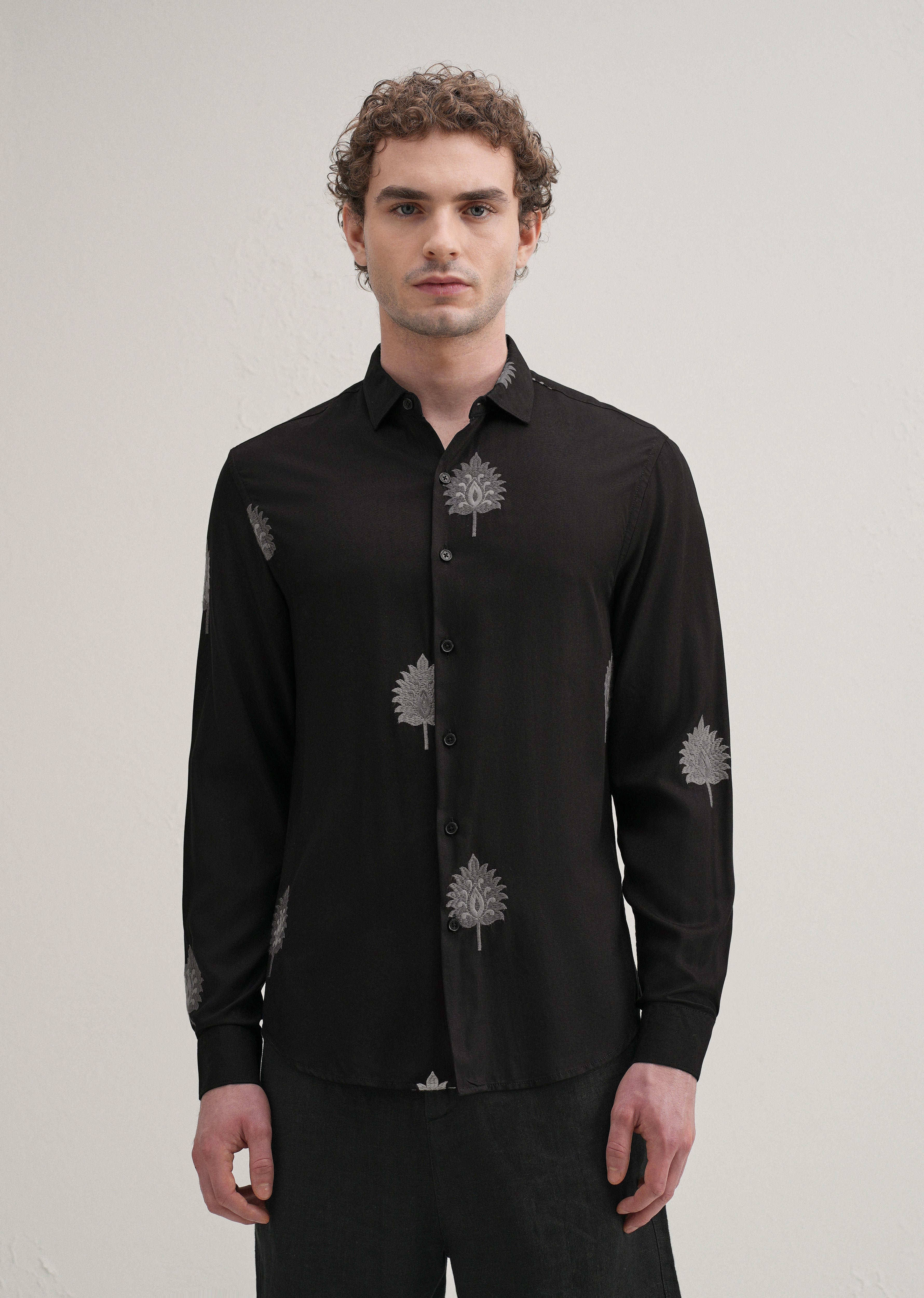 Black Ethnic Motif Embroidery Shirt