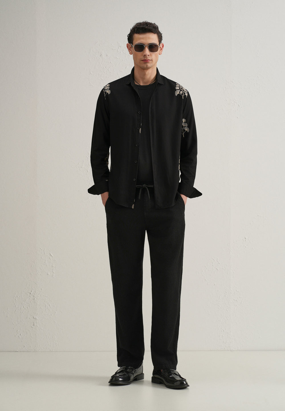 Black Motif Embroidery Shirt