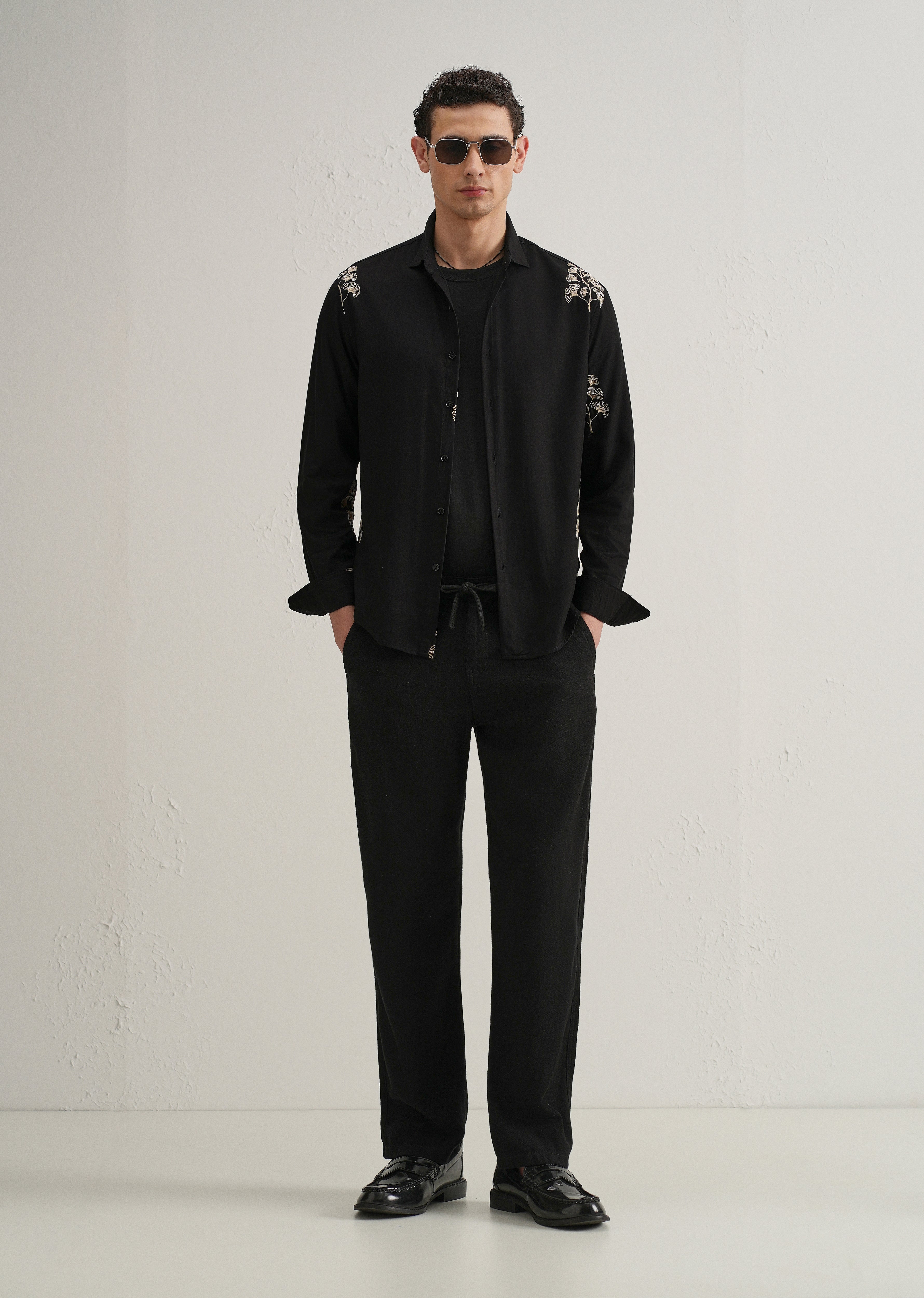 Black Motif Embroidery Shirt