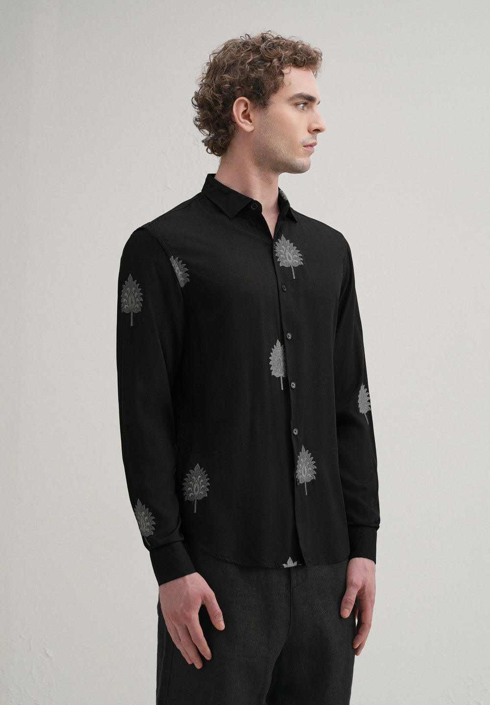 Black Ethnic Motif Embroidery Shirt