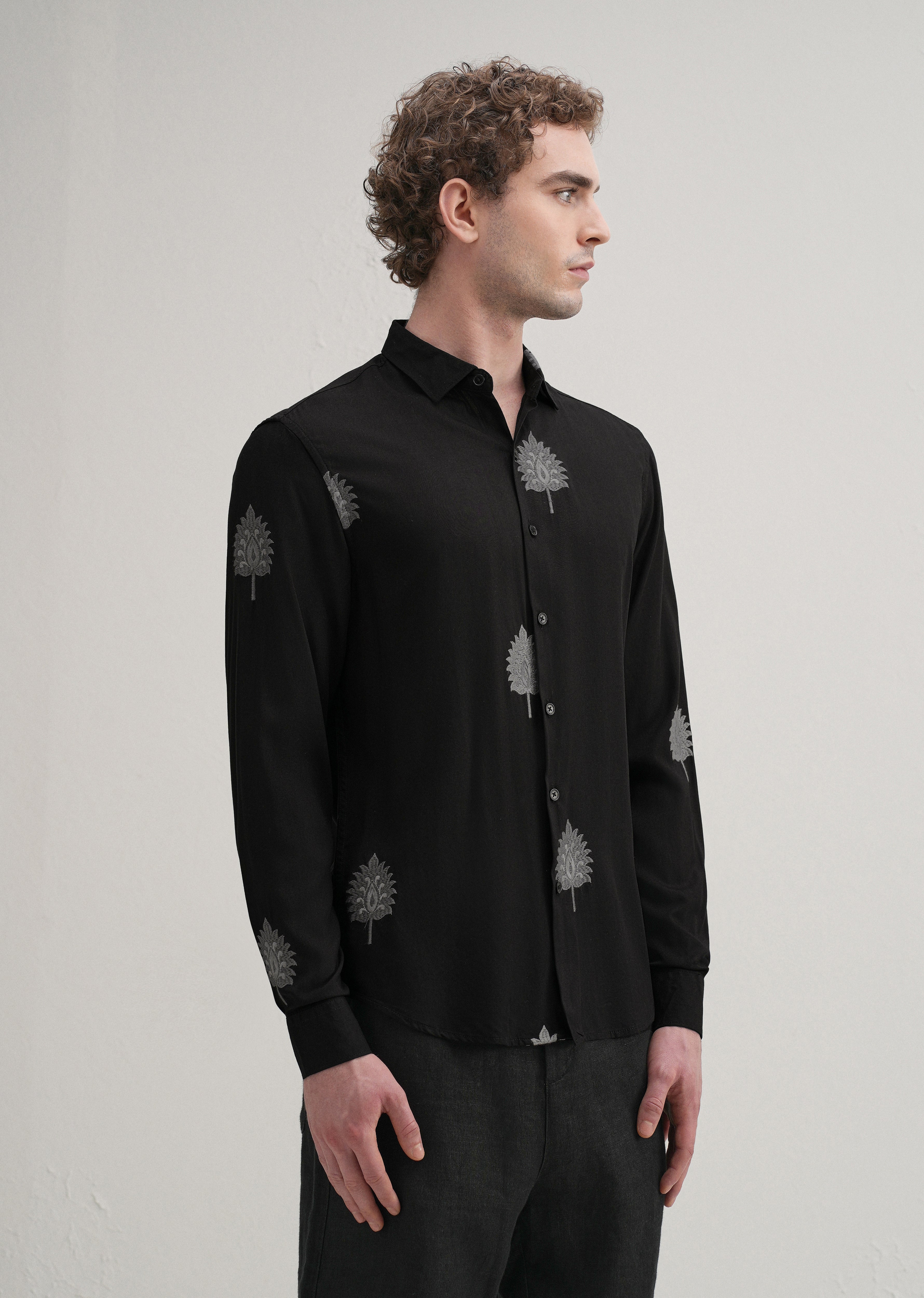 Black Ethnic Motif Embroidery Shirt