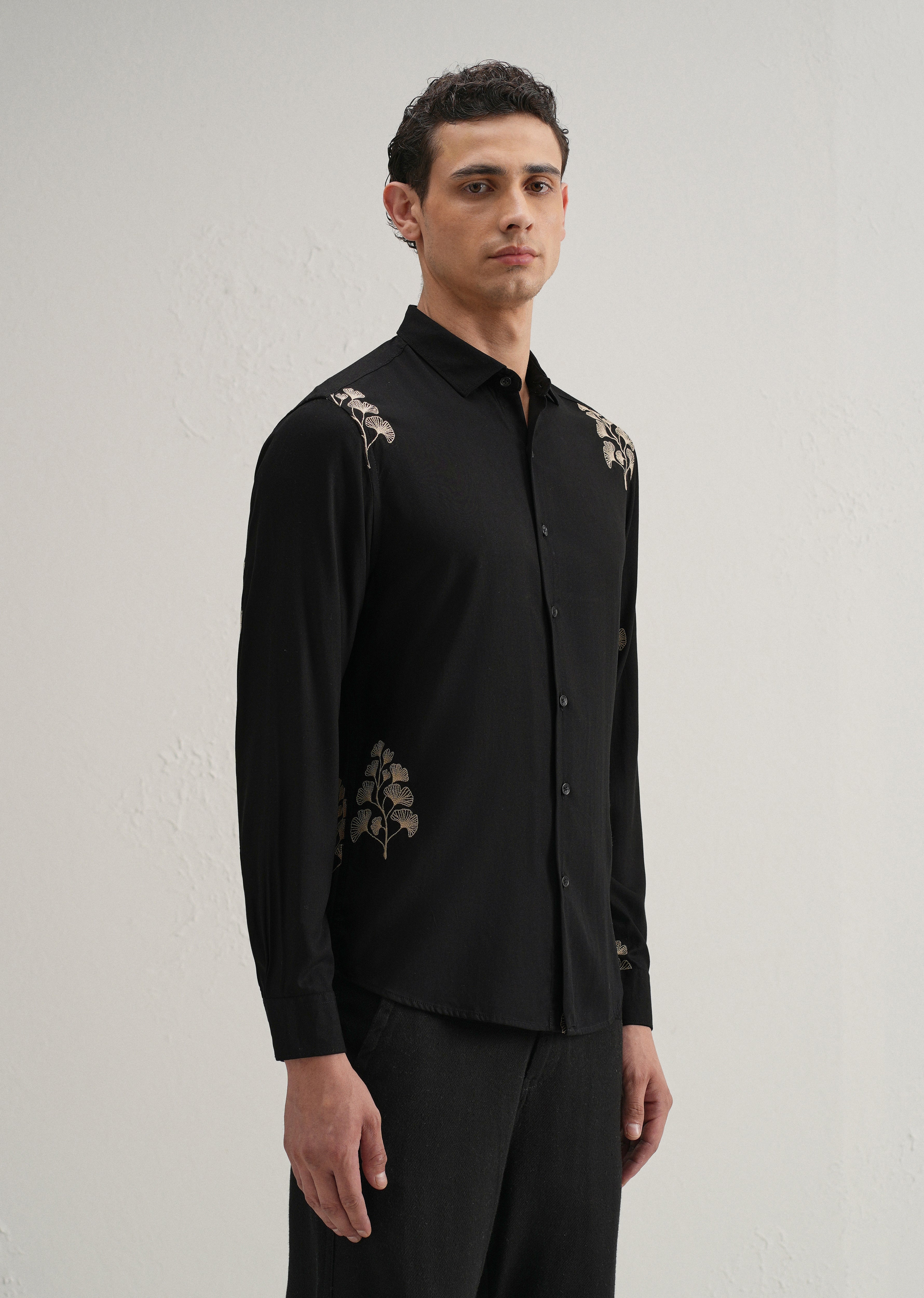 Black Motif Embroidery Shirt
