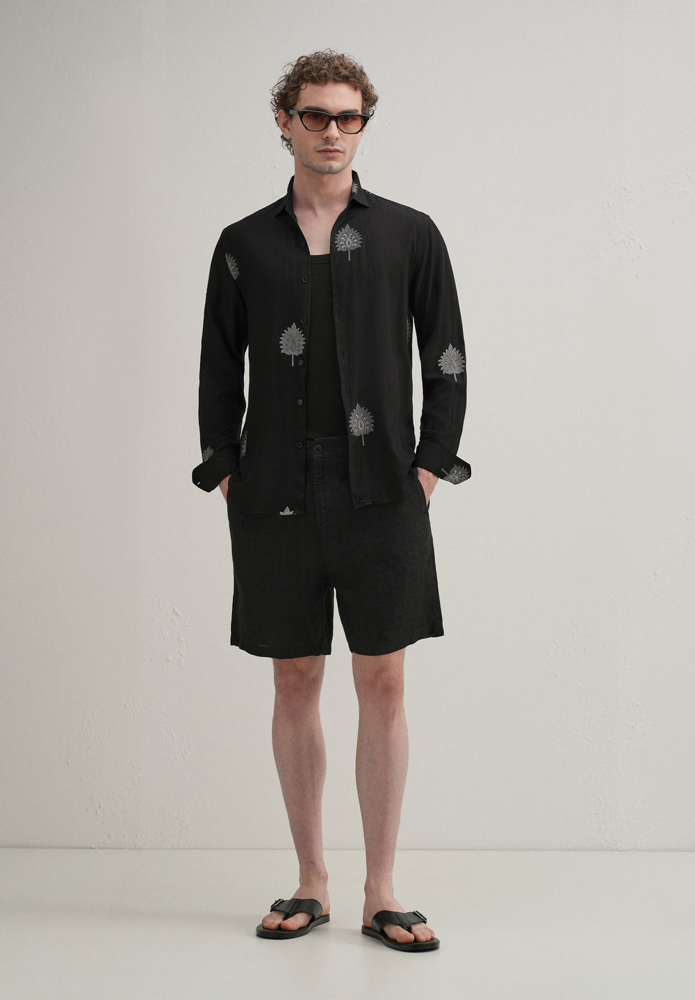 Black Ethnic Motif Embroidery Shirt