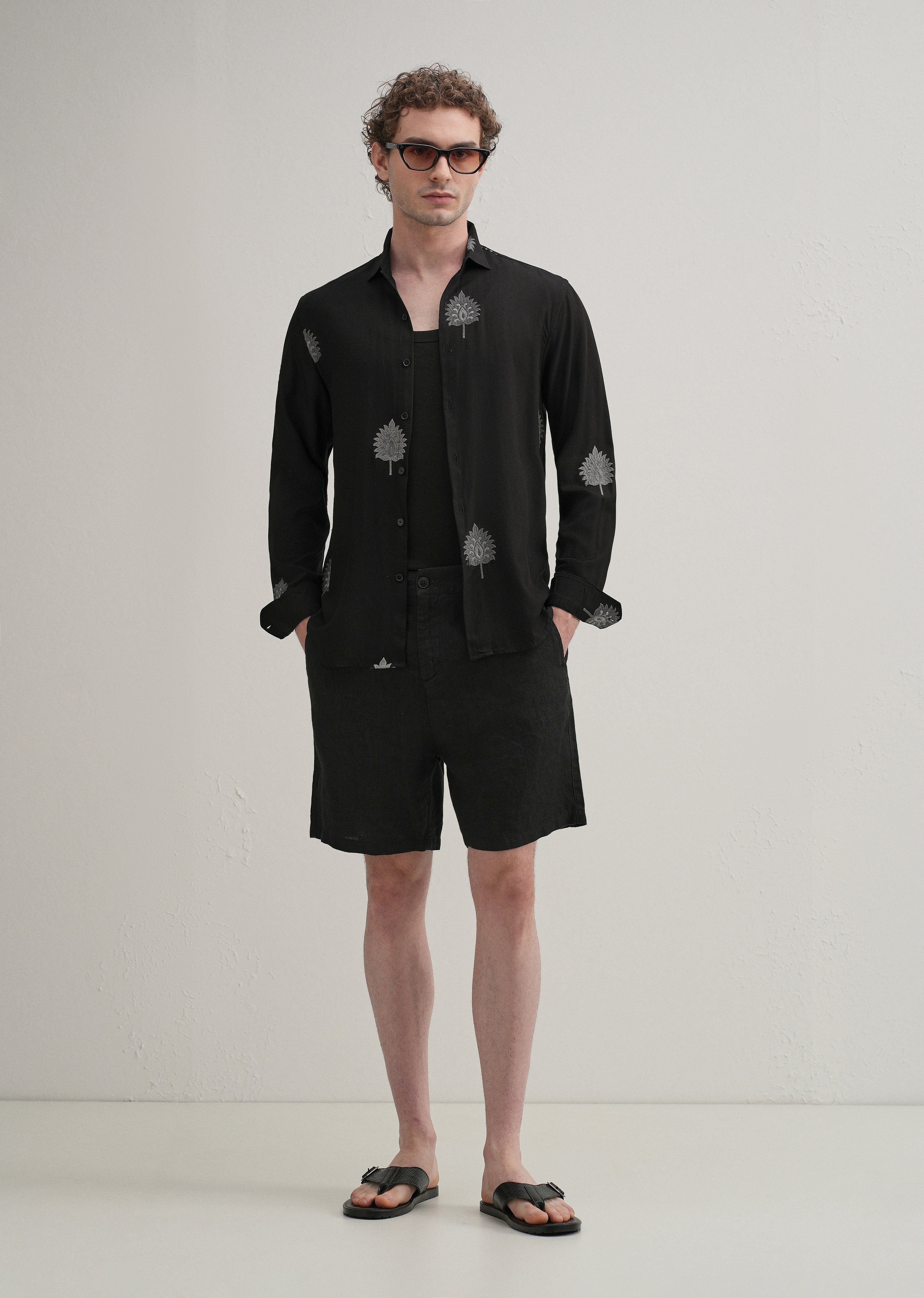 Black Ethnic Motif Embroidery Shirt