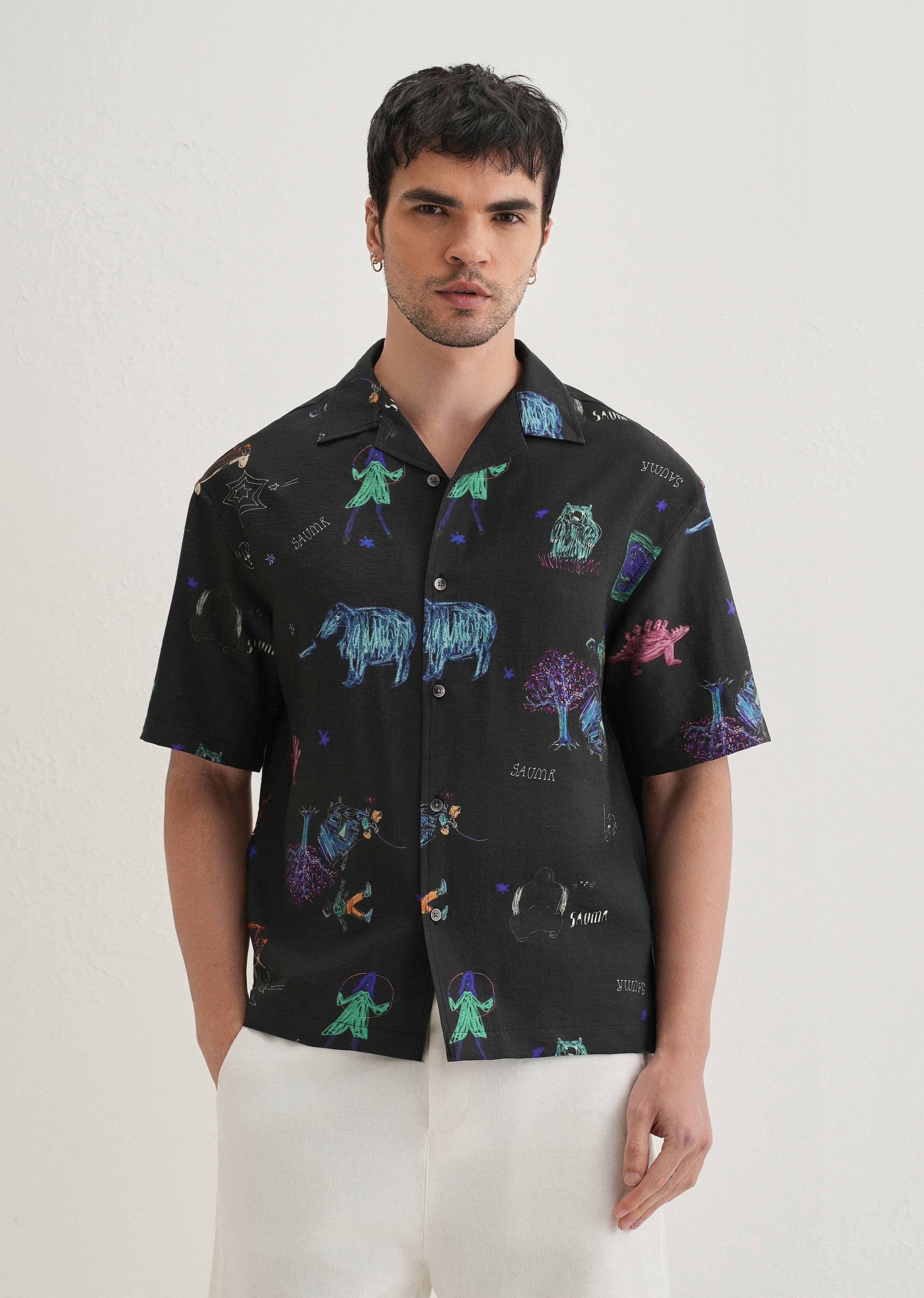 Black Multi Graphic Printed Shirt
