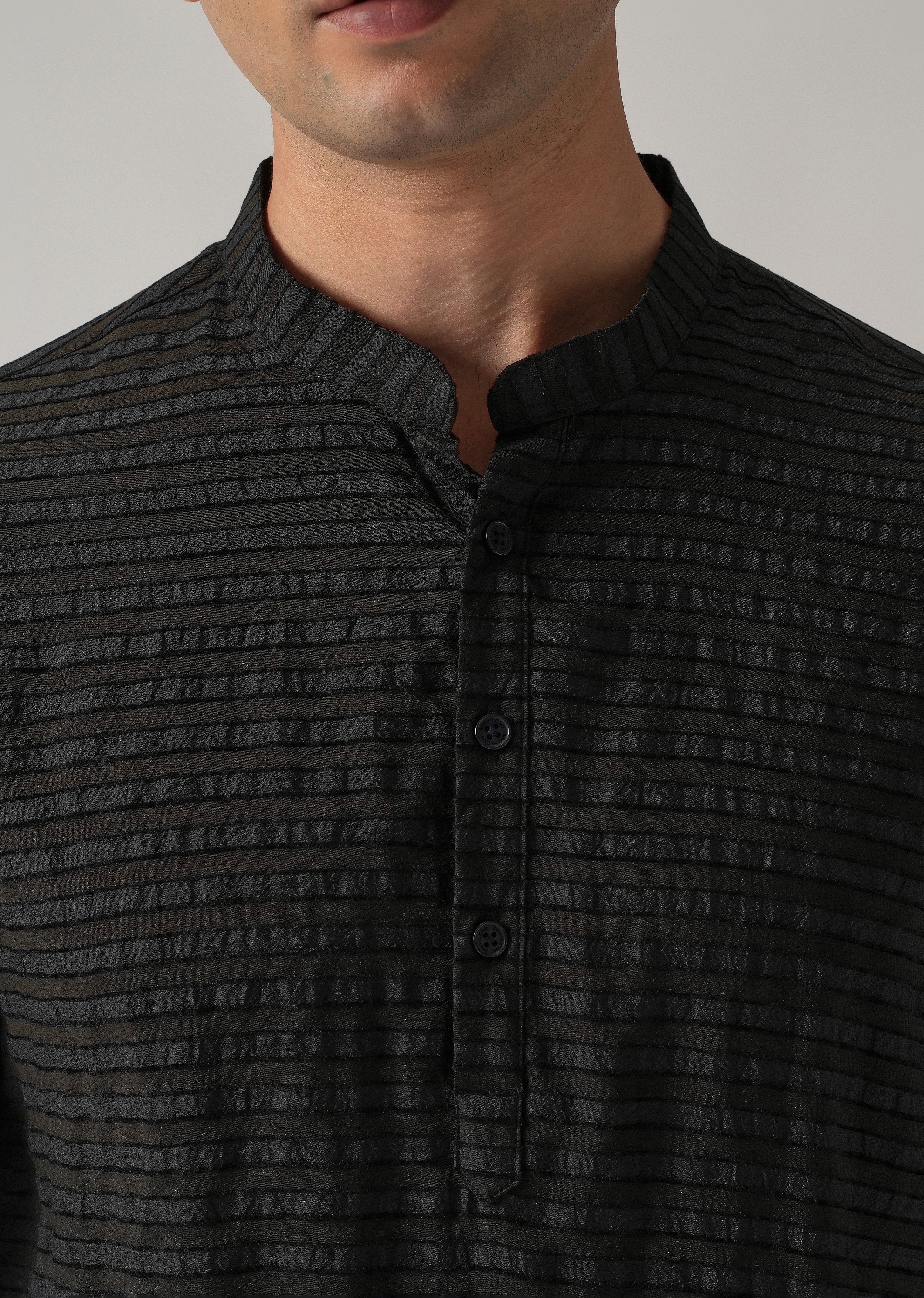 Black Nylon Pin Stripe Kurta