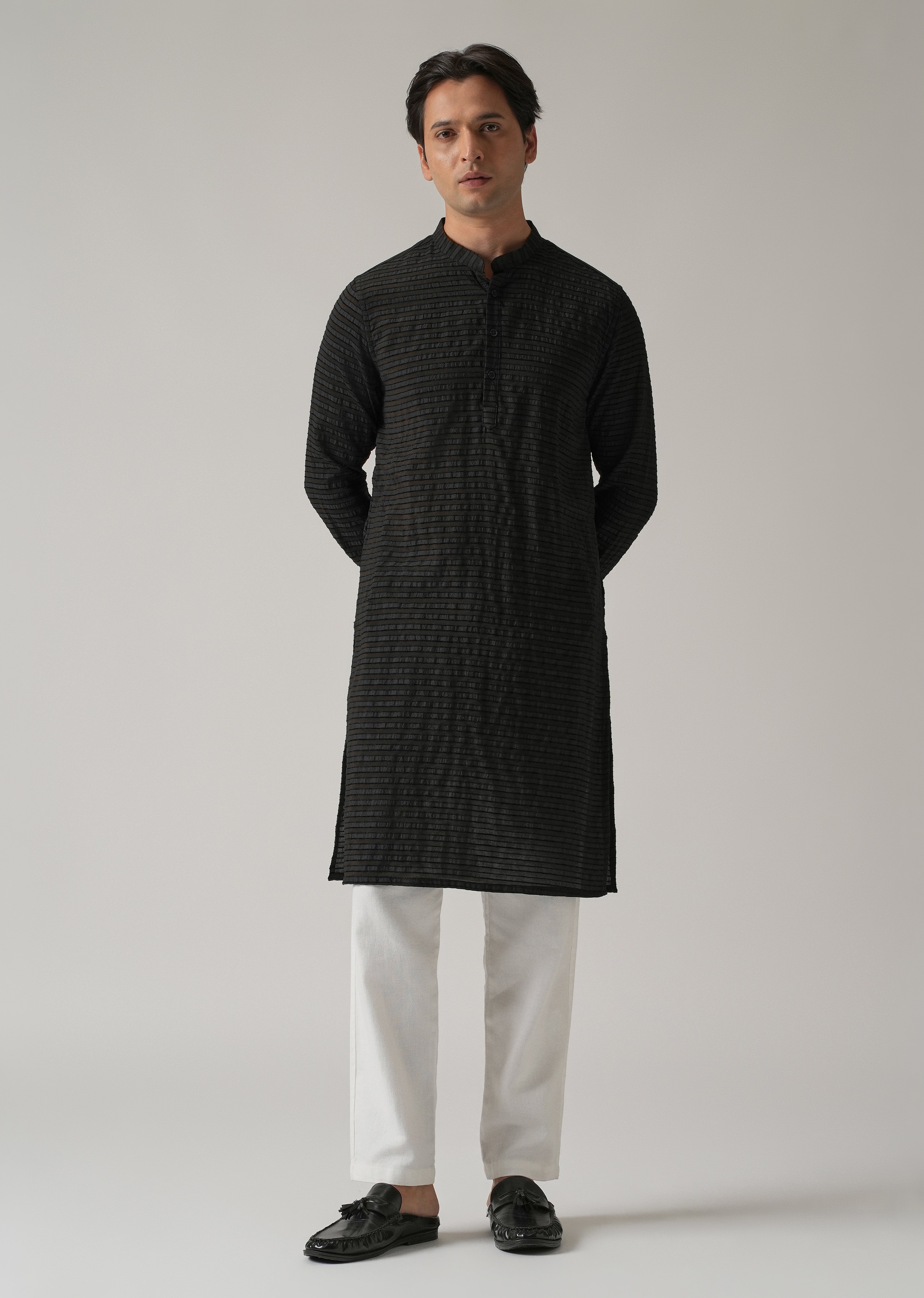 Black Nylon Pin Stripe Kurta