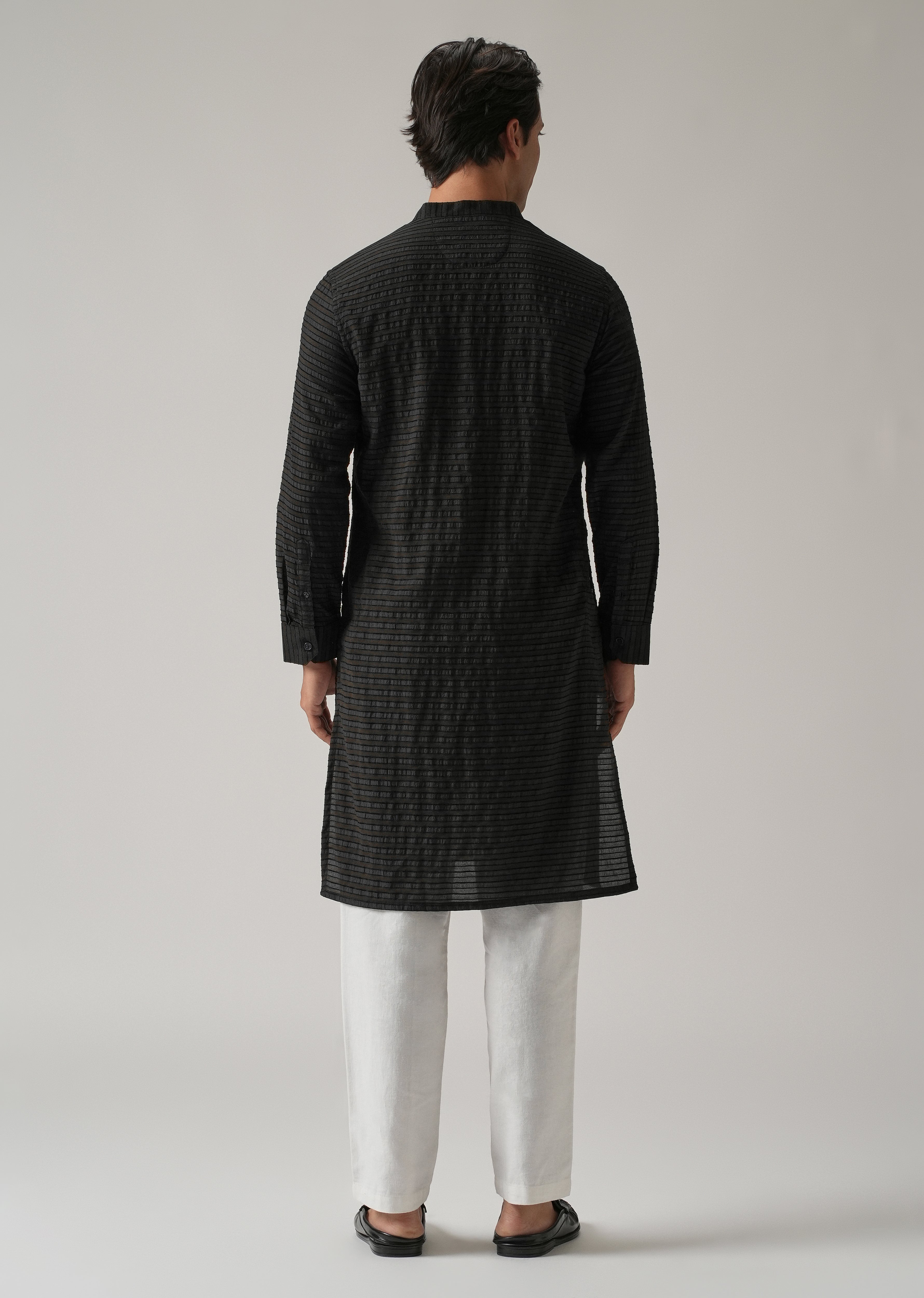 Black Nylon Pin Stripe Kurta