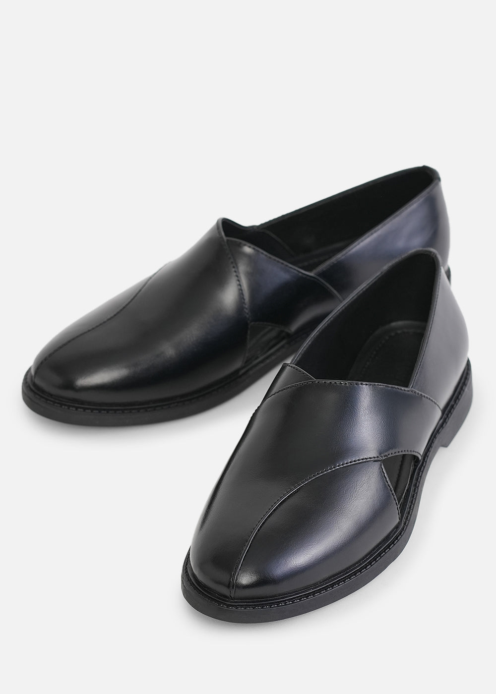Black Panel Cut Slip-On Shoes