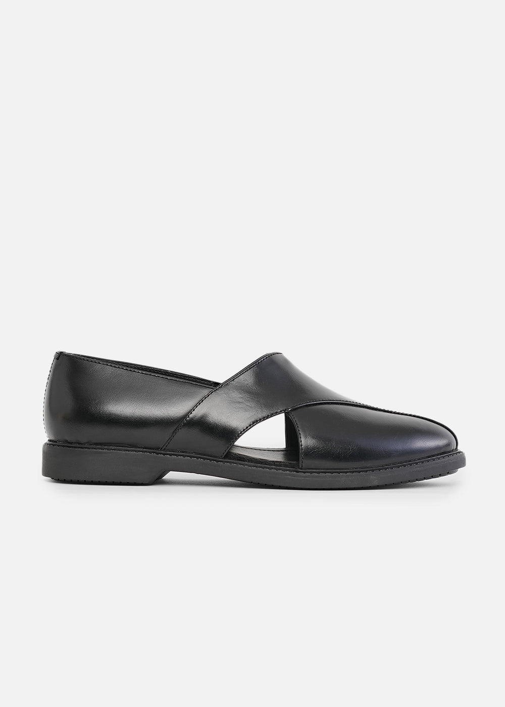Black Panel Cut Slip-On Shoes