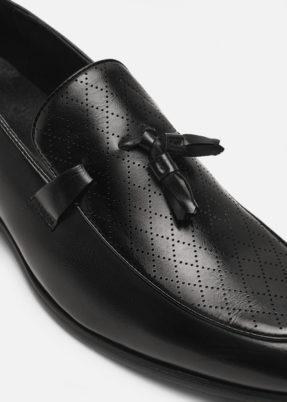 Black Perforated Tassel Loafers