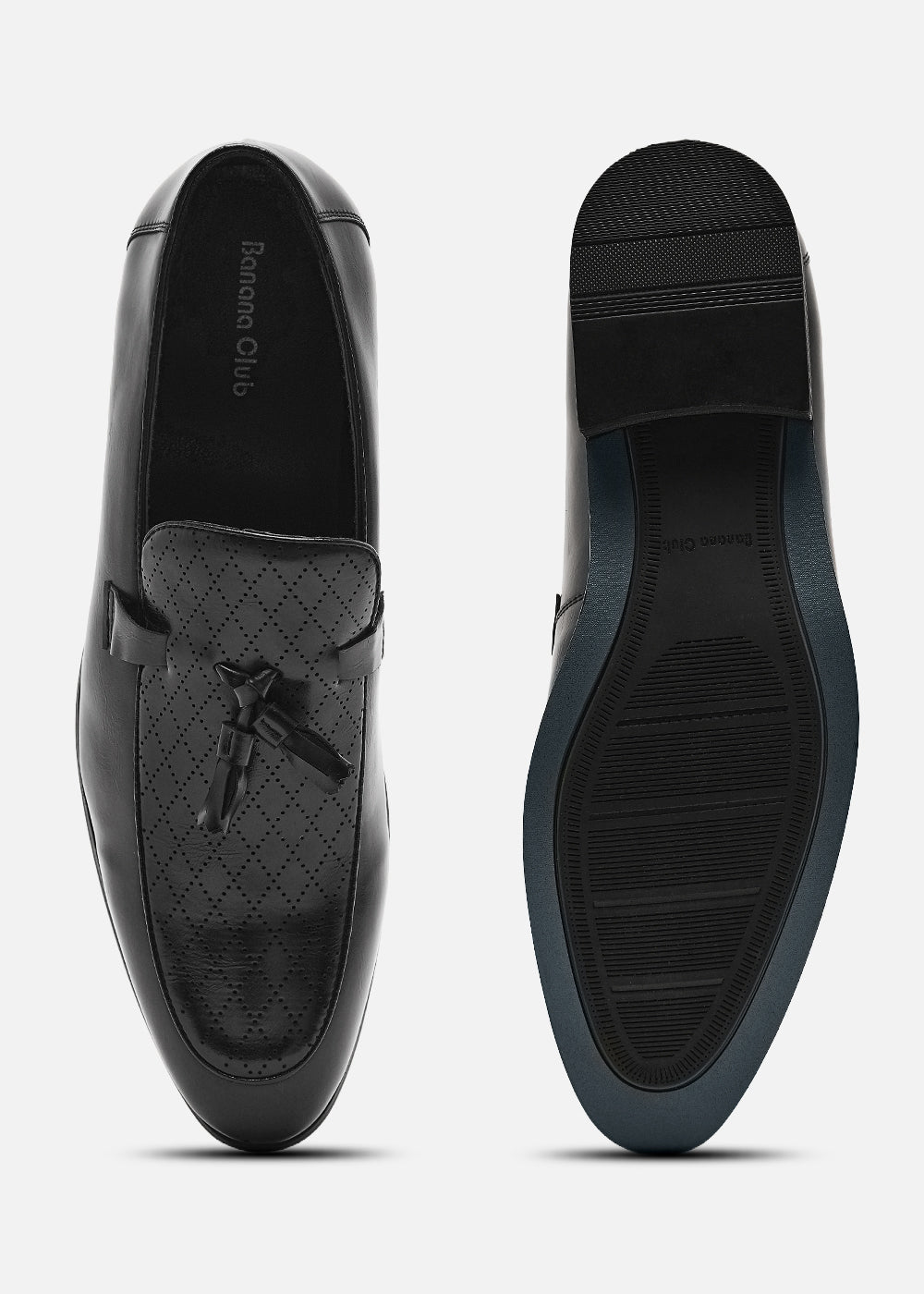 Black Perforated Tassel Loafers