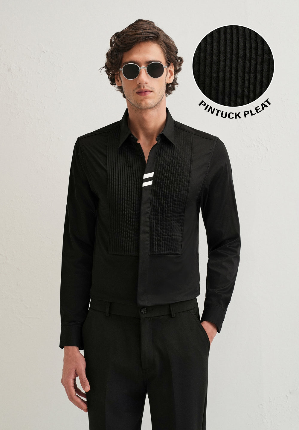 Black Pintuck Pleat Designer Shirt