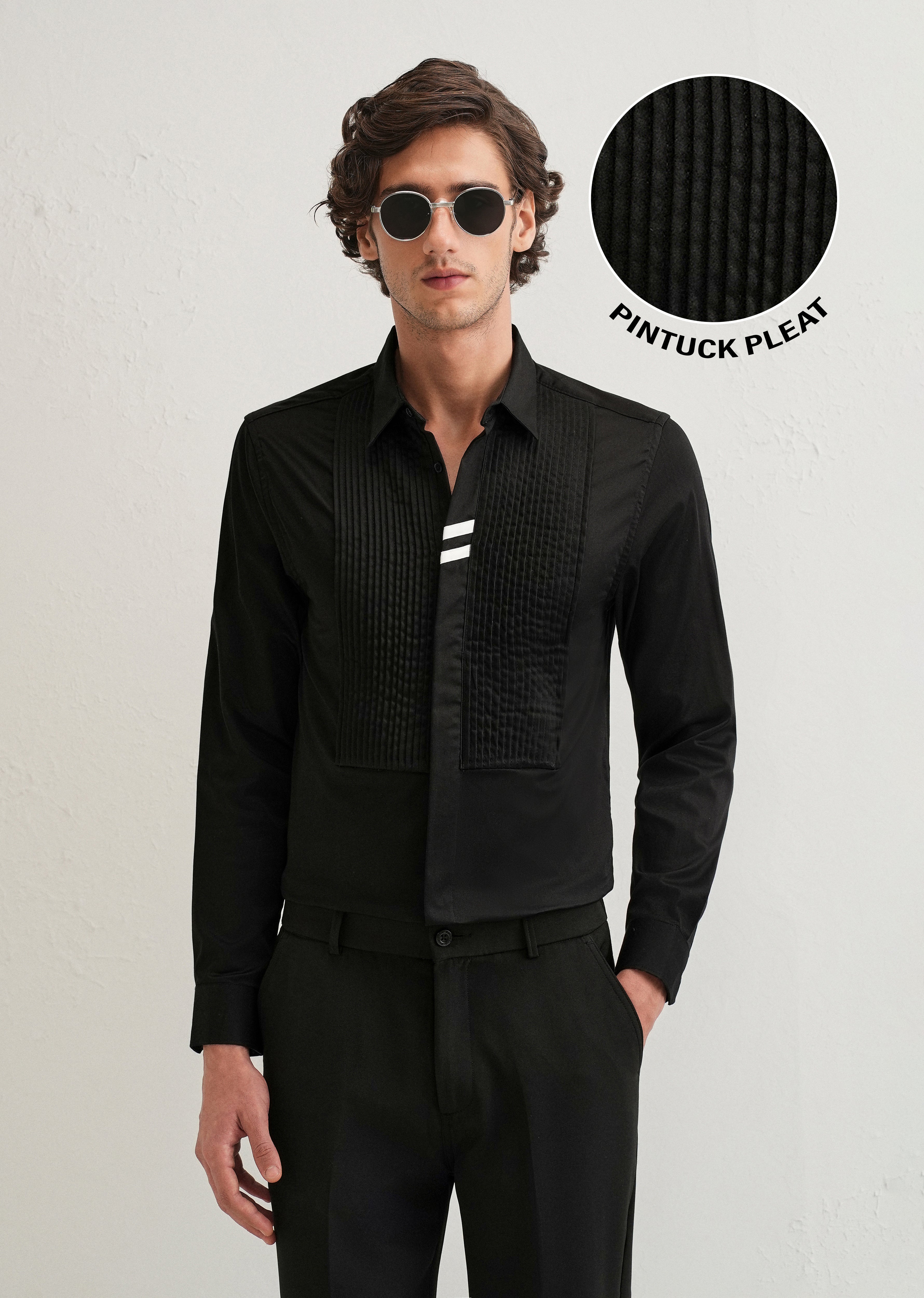 Black Pintuck Pleat Designer Shirt