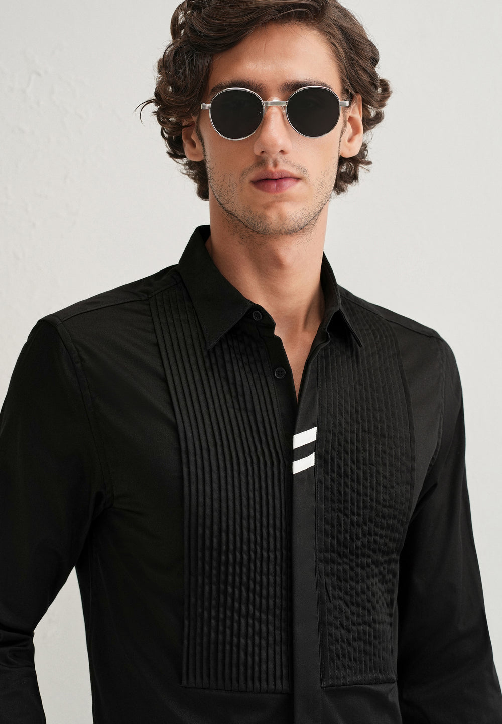 Black Pintuck Pleat Designer Shirt