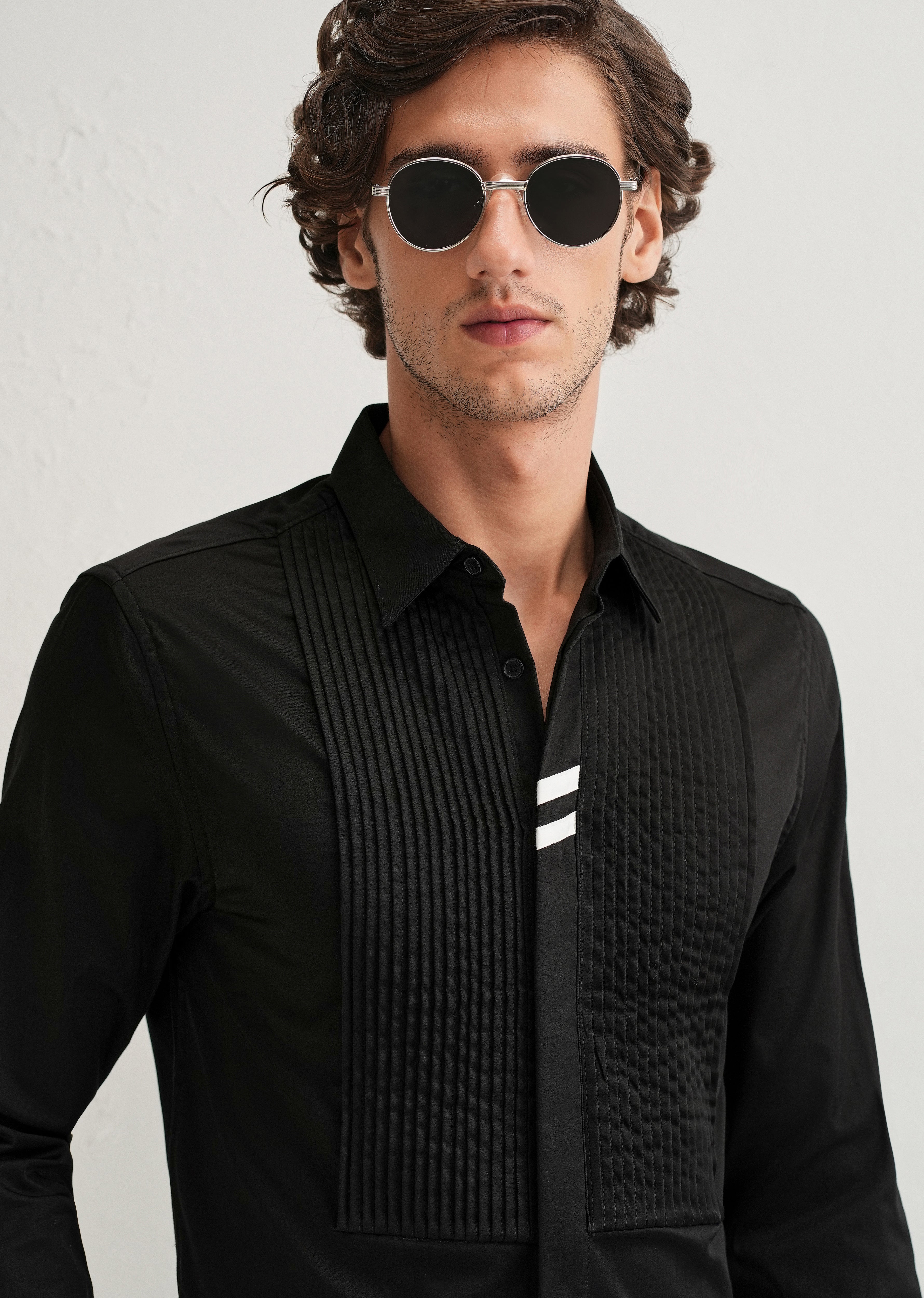 Black Pintuck Pleat Designer Shirt