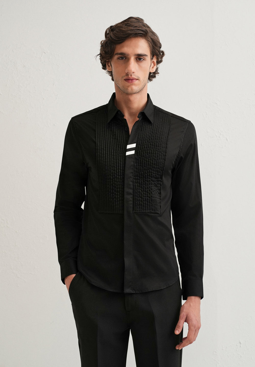 Black Pintuck Pleat Designer Shirt
