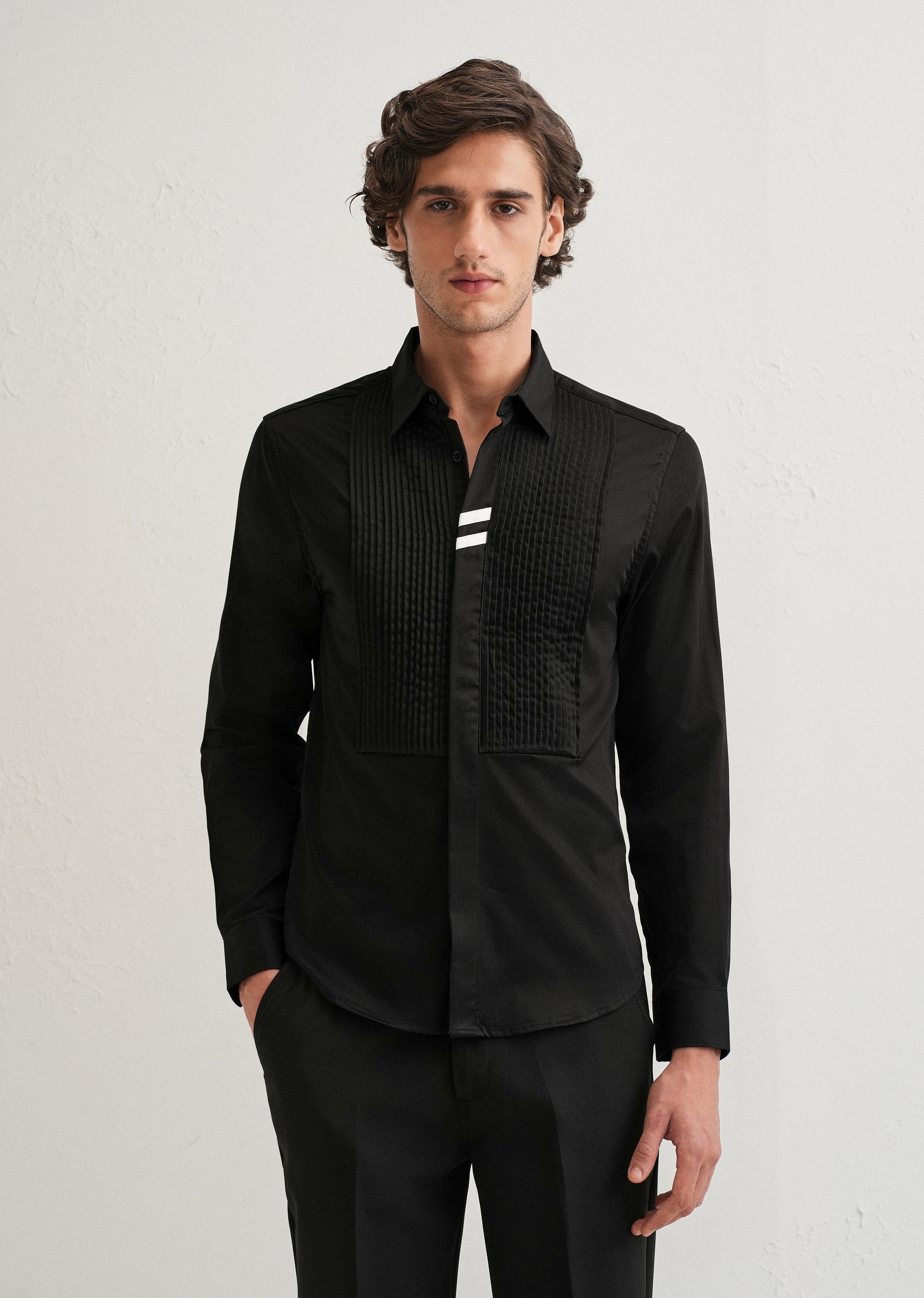 Black Pintuck Pleat Designer Shirt
