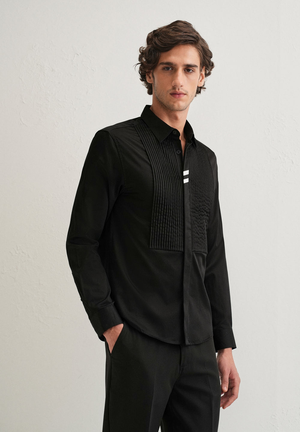 Black Pintuck Pleat Designer Shirt