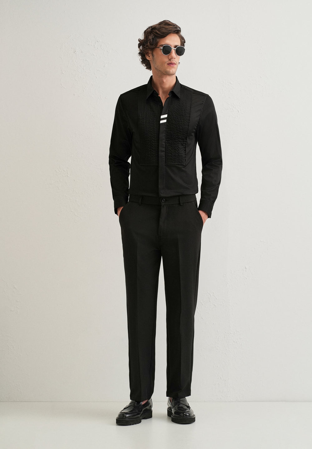 Black Pintuck Pleat Designer Shirt