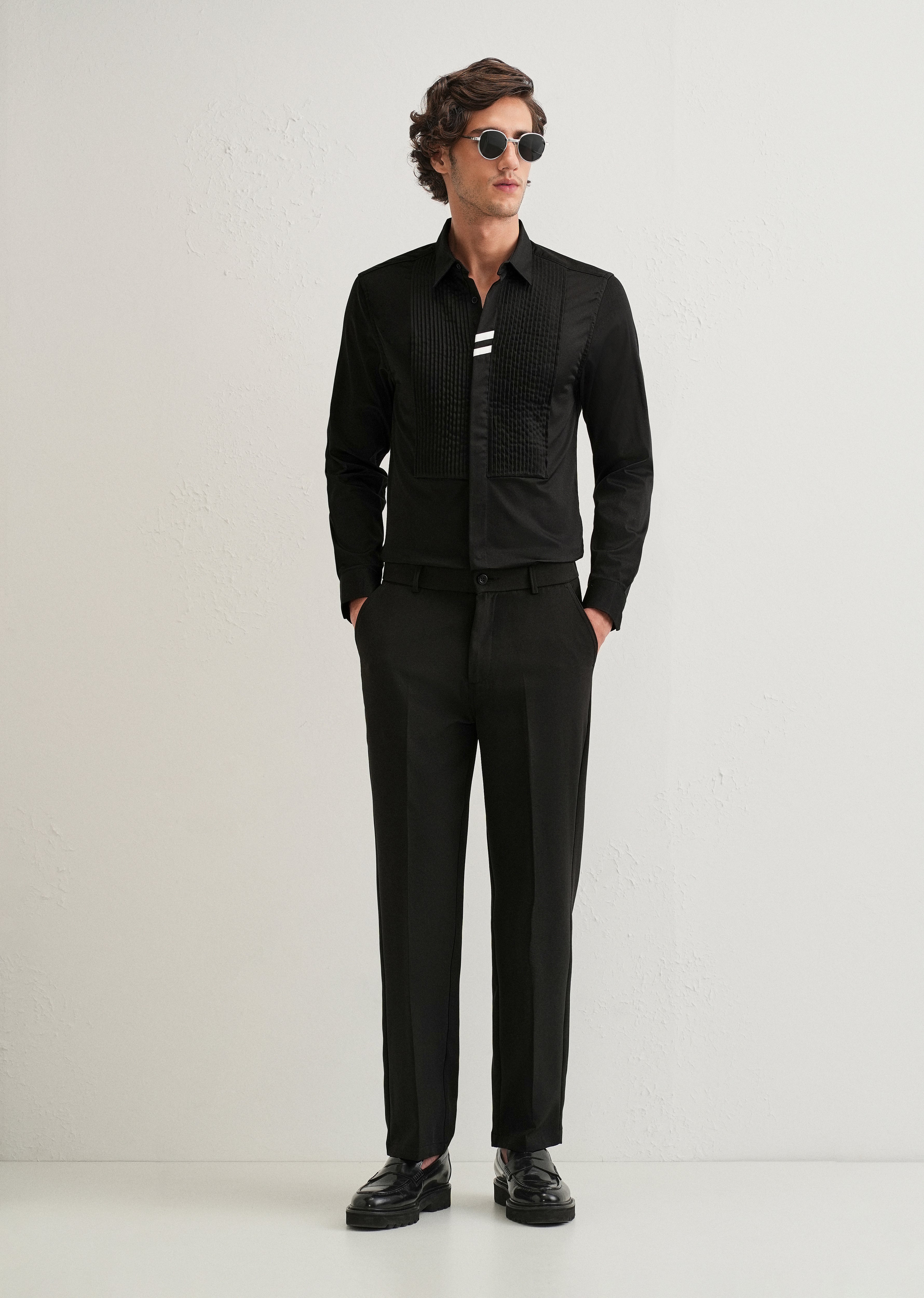 Black Pintuck Pleat Designer Shirt