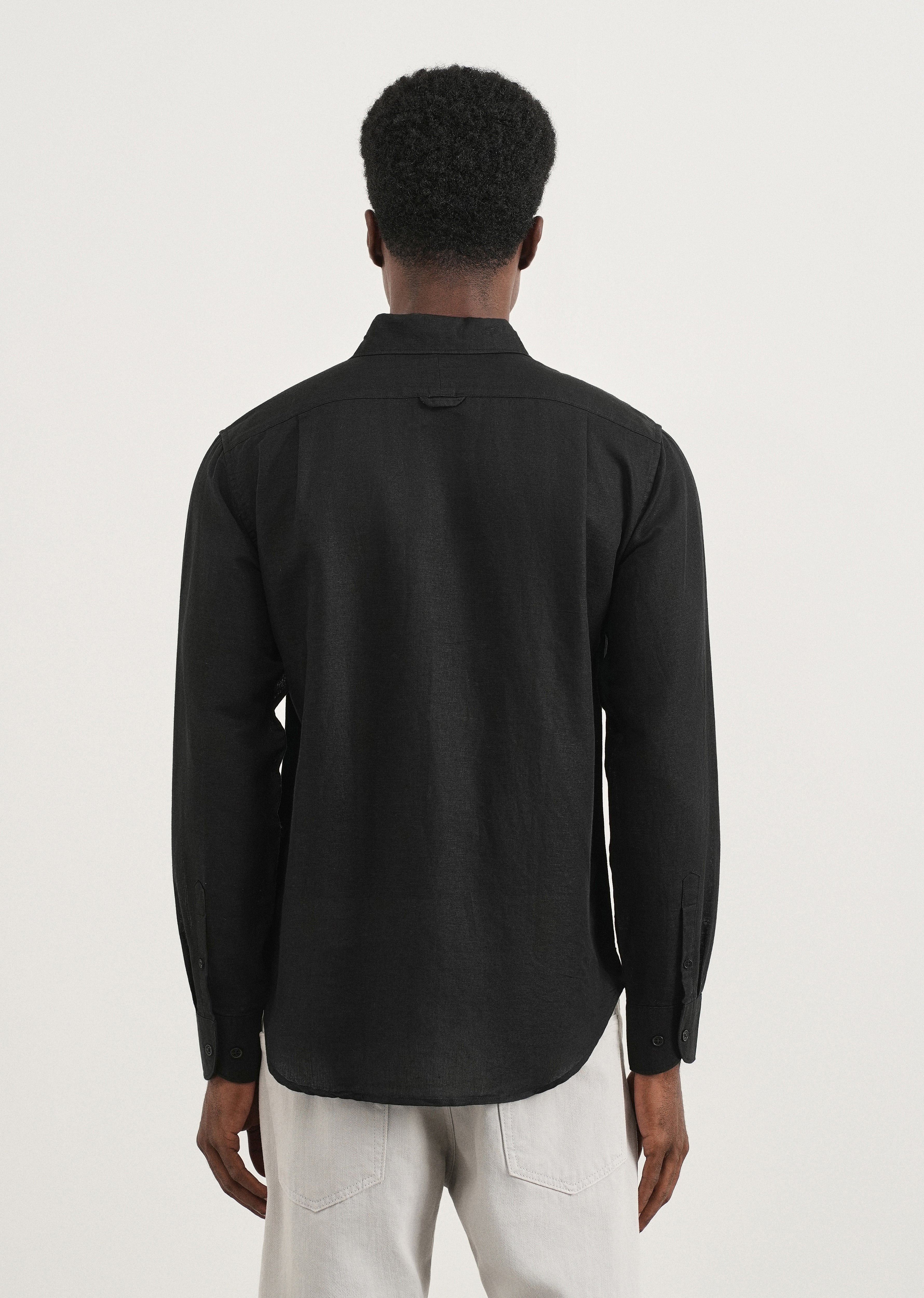Black Plain Cotton Linen Shirt