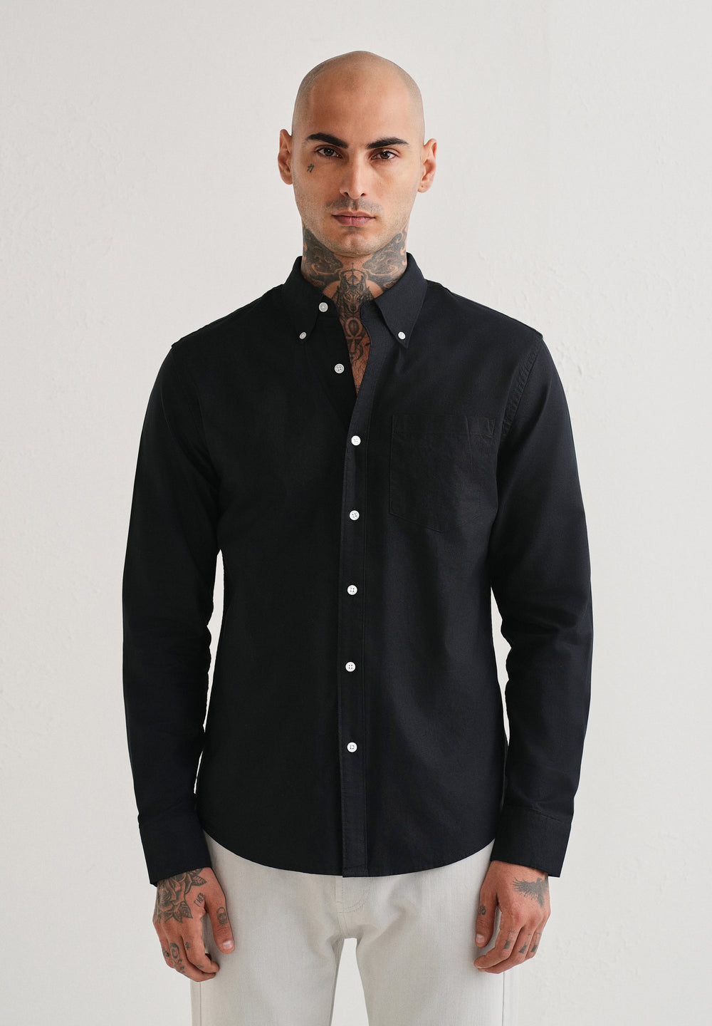 Black Plain Cotton Oxford Shirt
