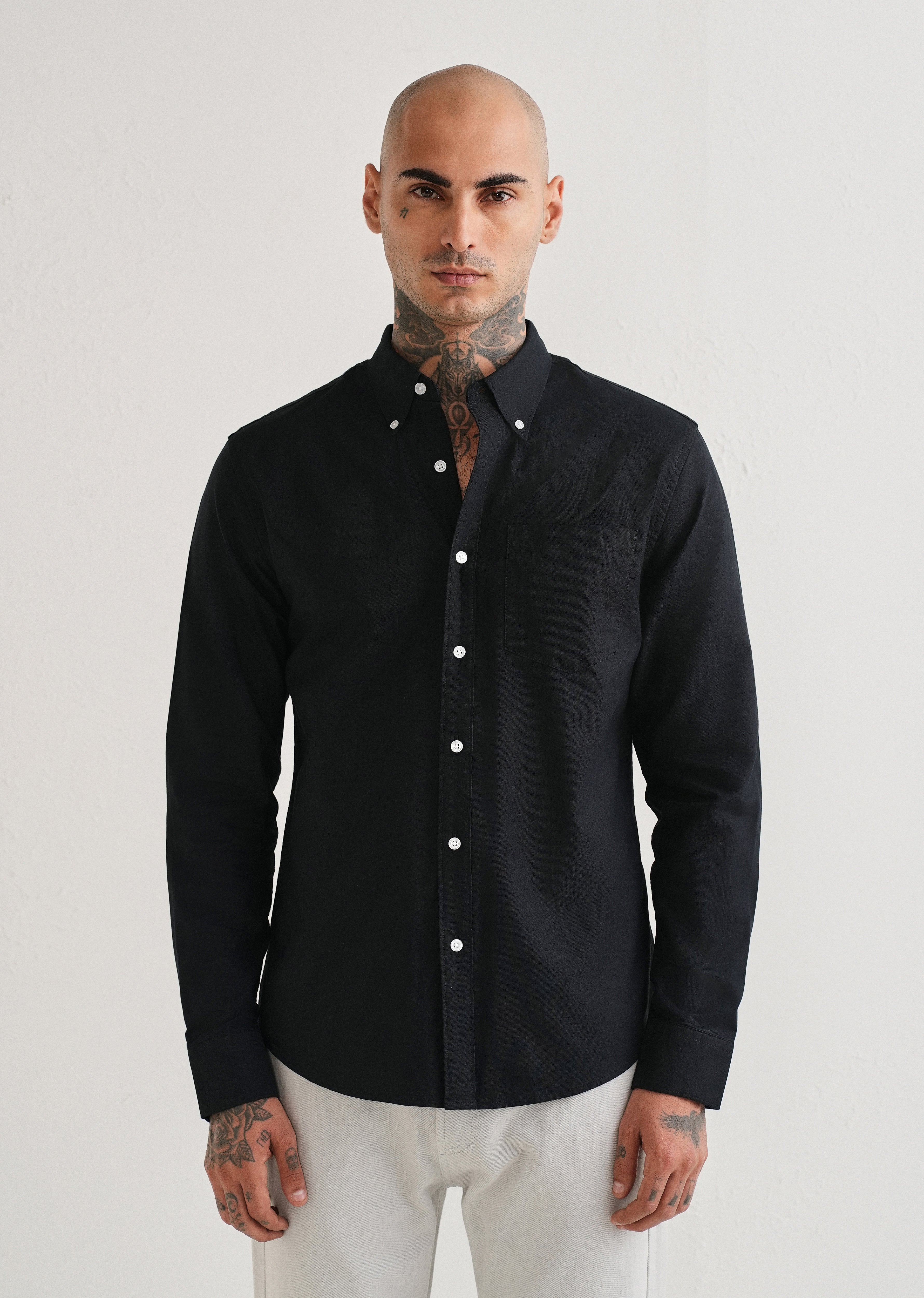 Black Plain Cotton Oxford Shirt
