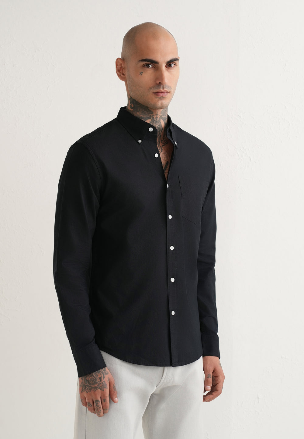Black Plain Cotton Oxford Shirt