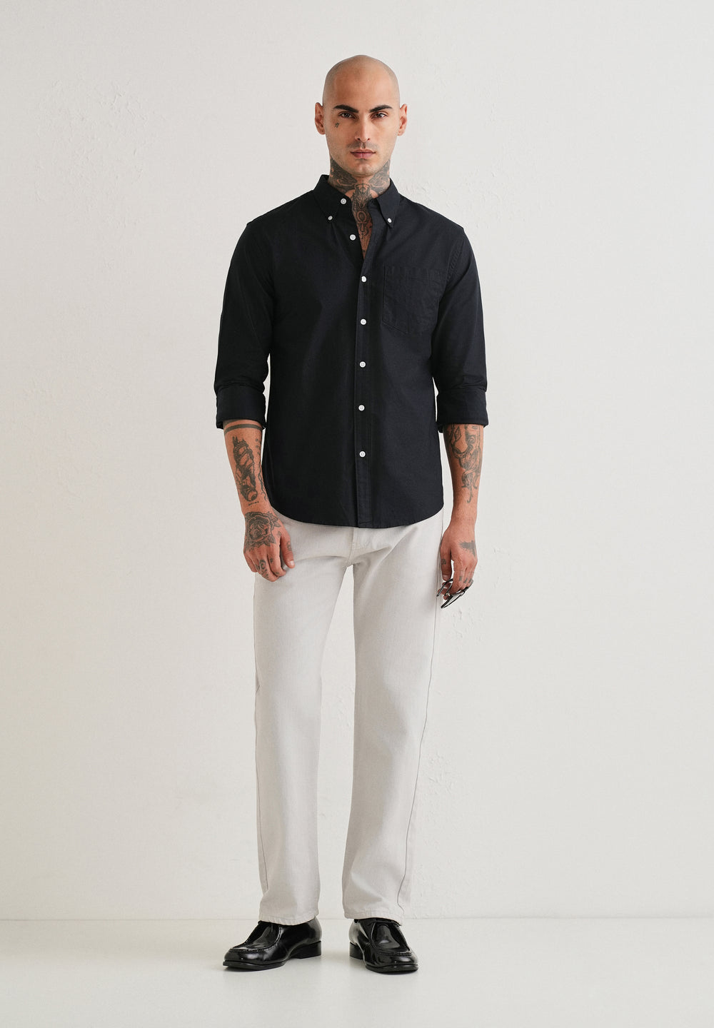 Black Plain Cotton Oxford Shirt