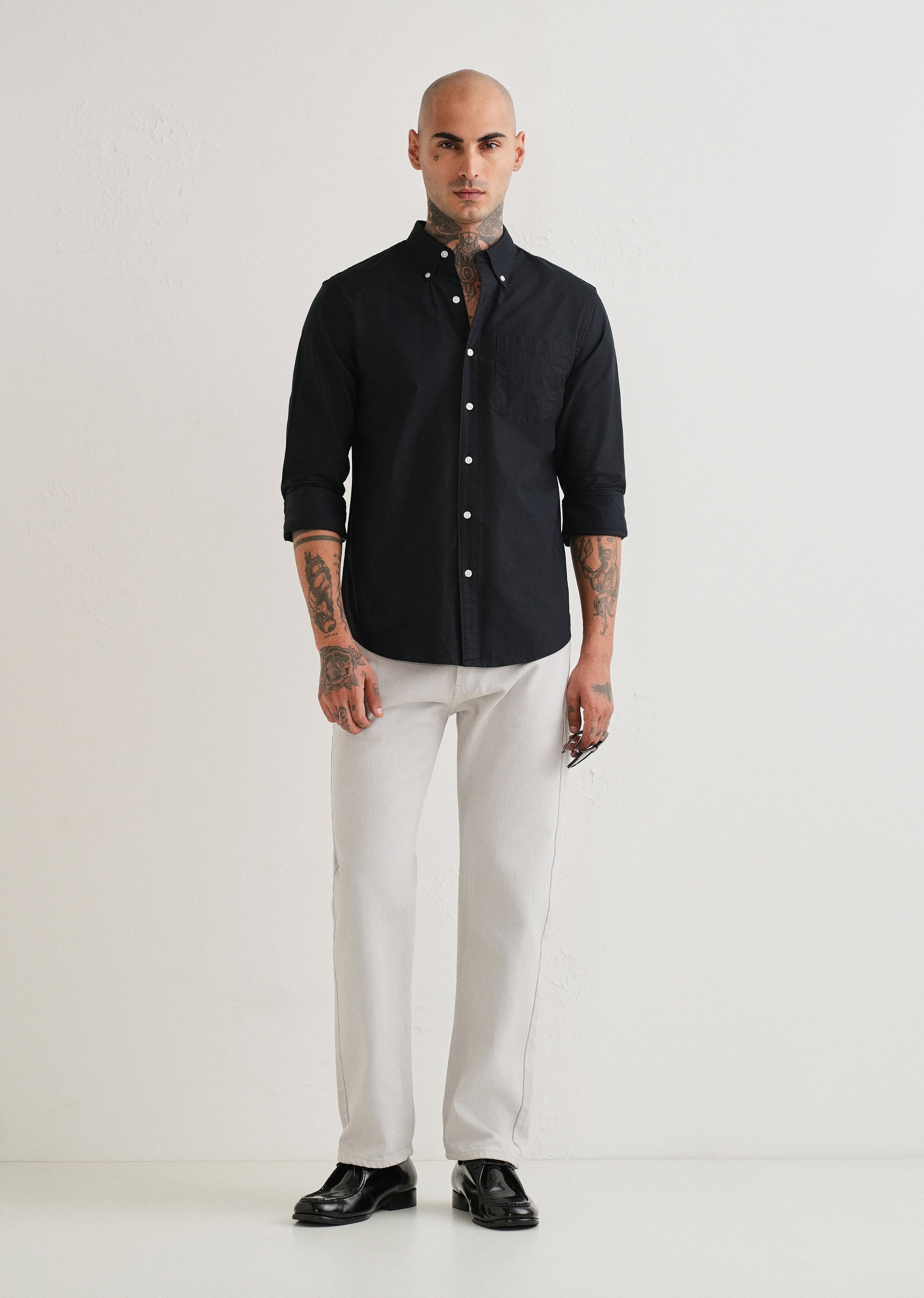 Black Plain Cotton Oxford Shirt