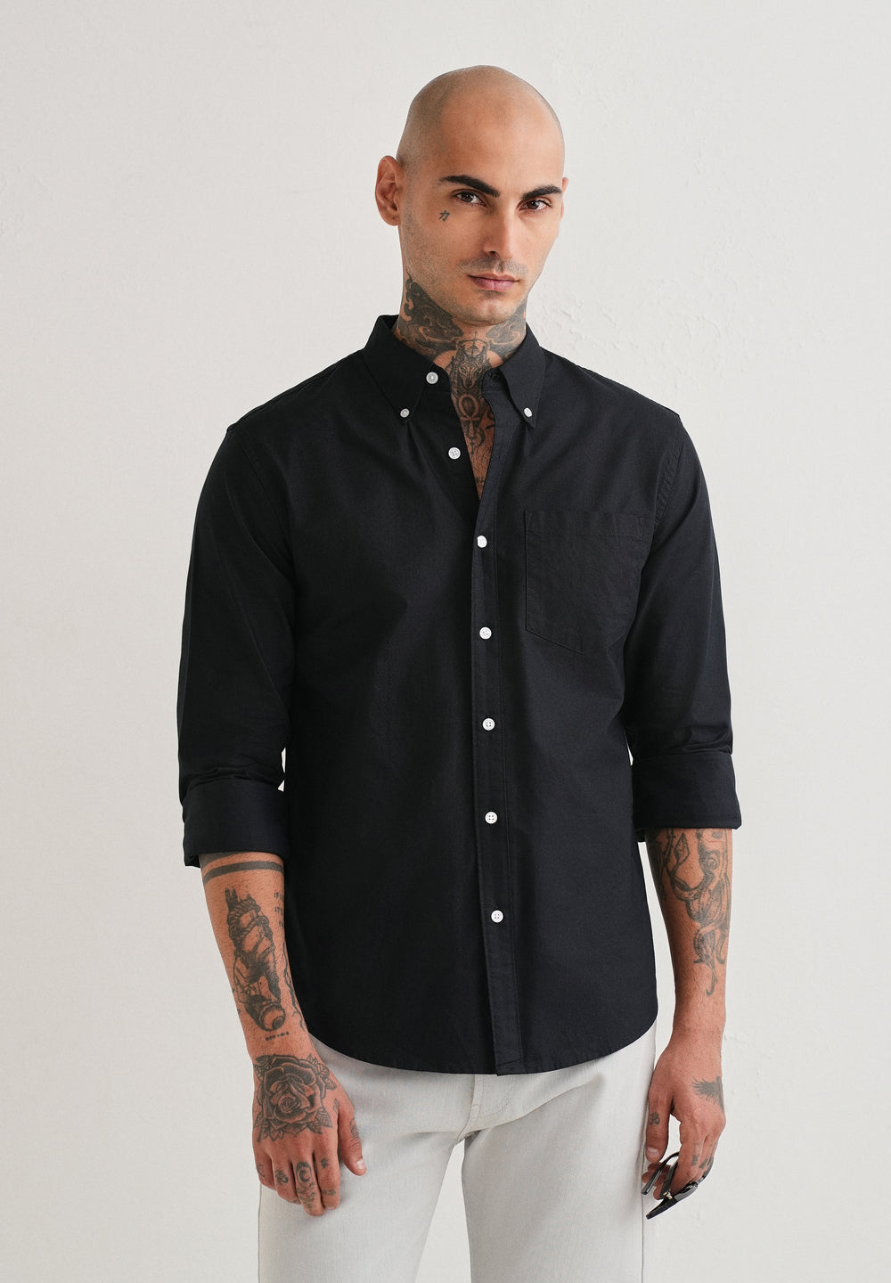 Black Plain Cotton Oxford Shirt