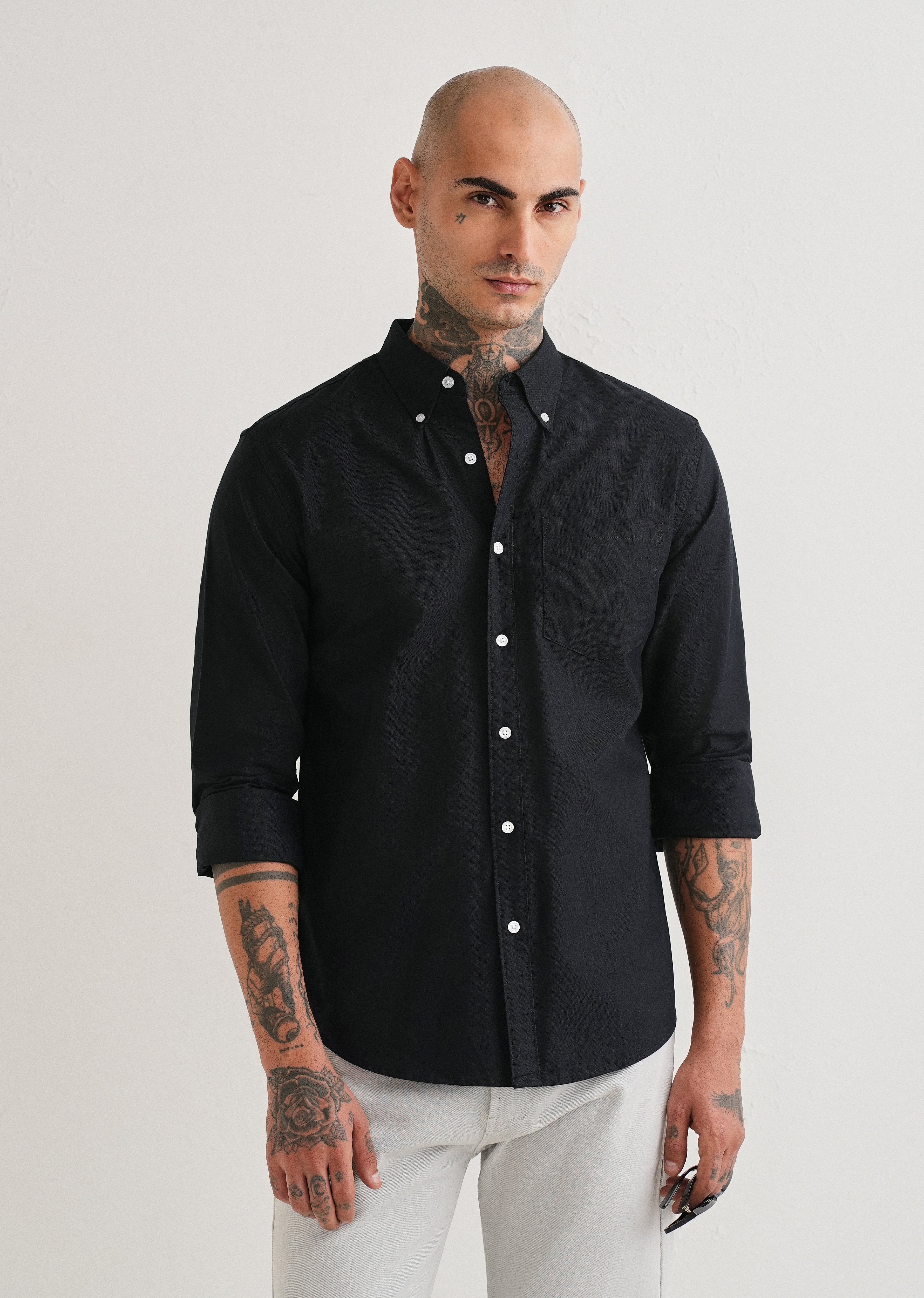 Black Plain Cotton Oxford Shirt