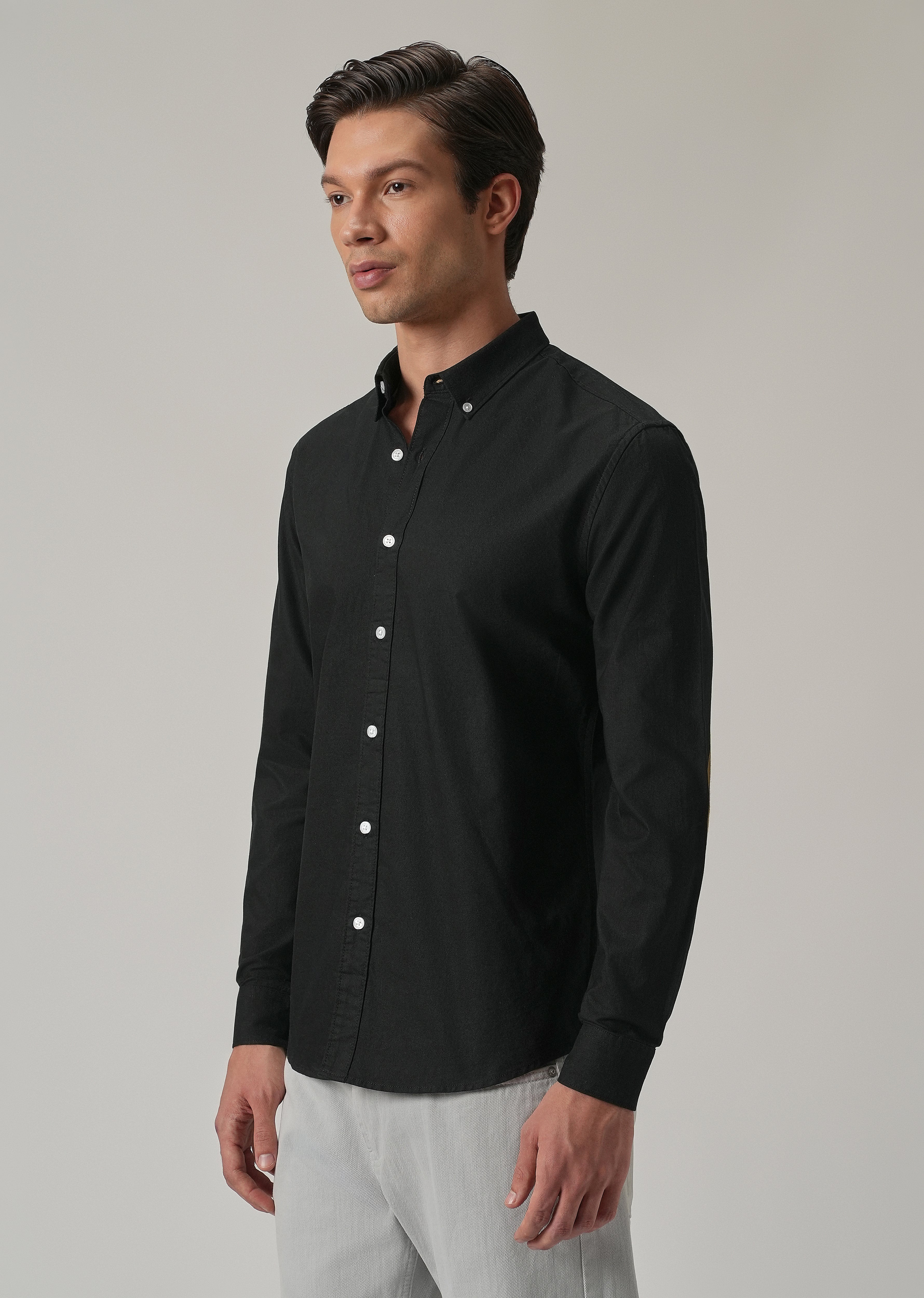 Black Plain Elbow Patch Oxford Shirt