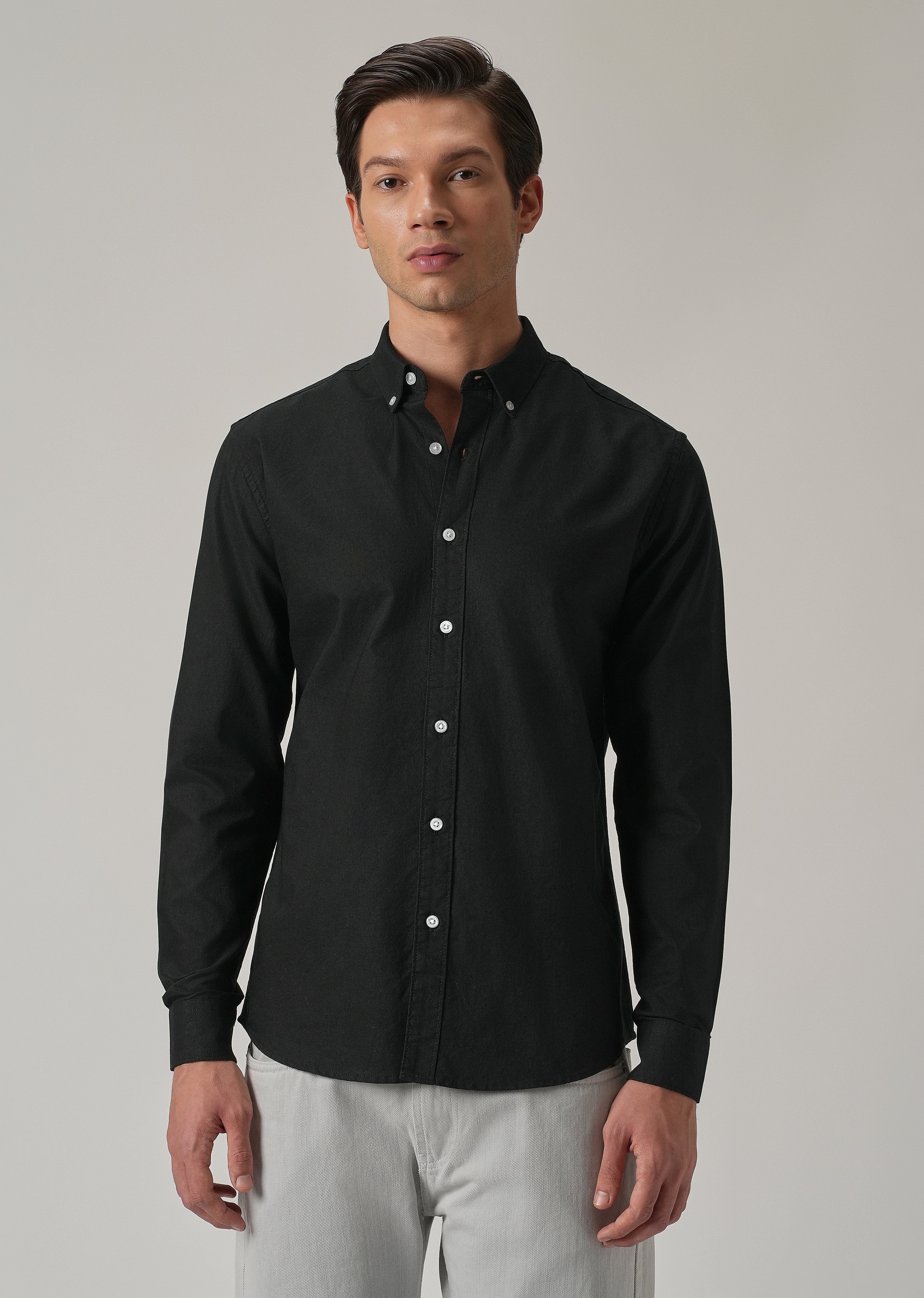 Black Plain Elbow Patch Oxford Shirt