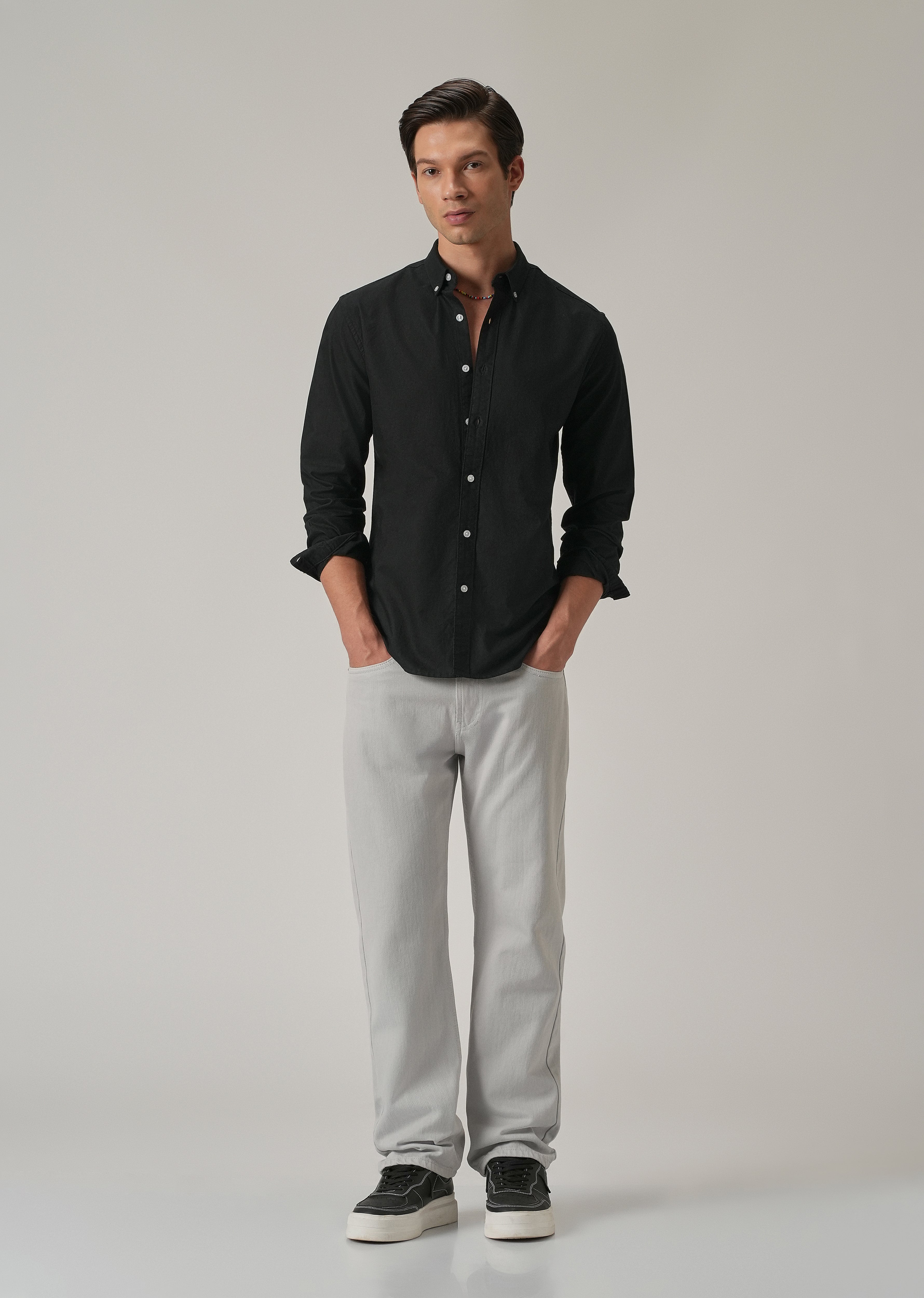 Black Plain Elbow Patch Oxford Shirt