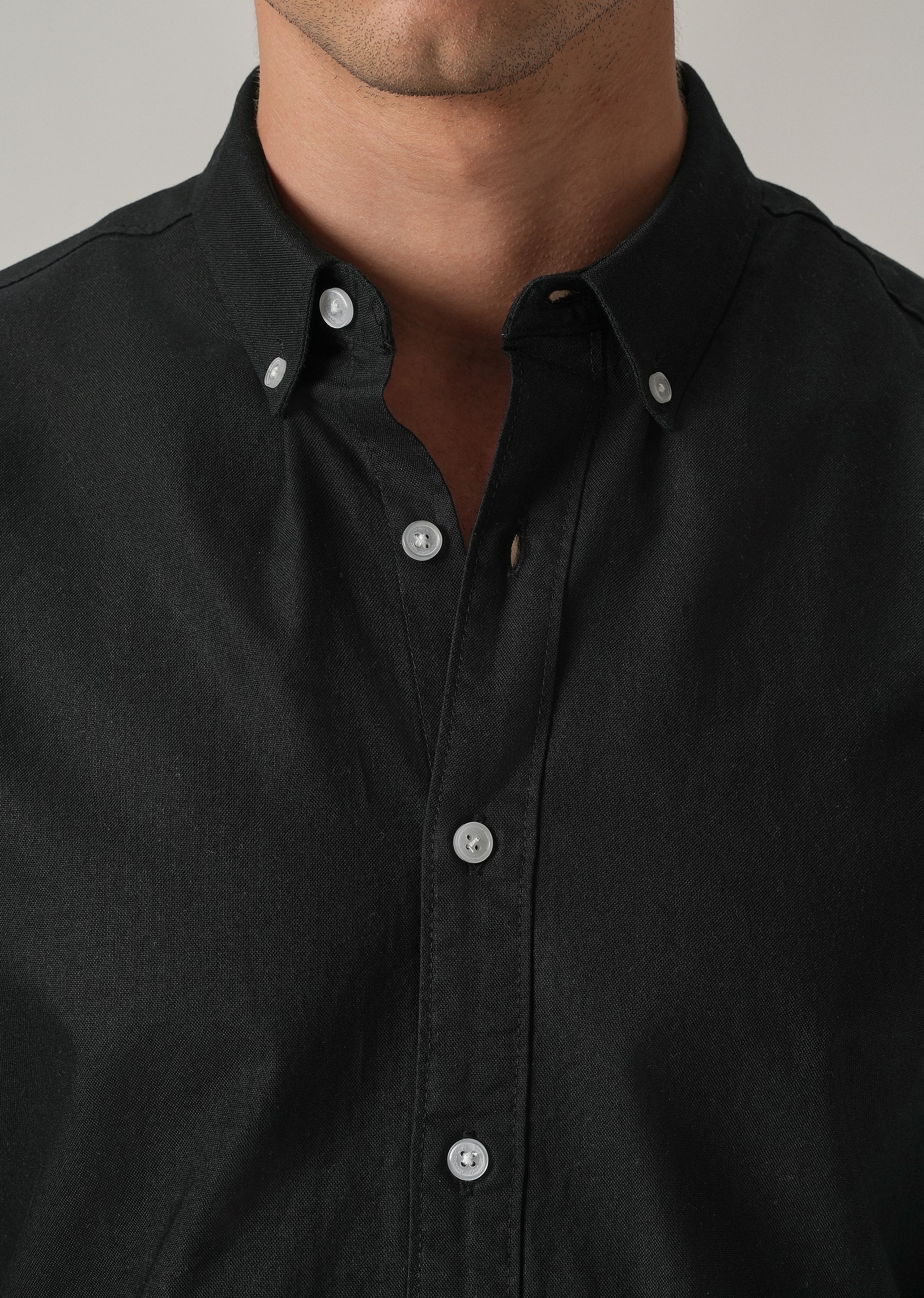 Black Plain Elbow Patch Oxford Shirt