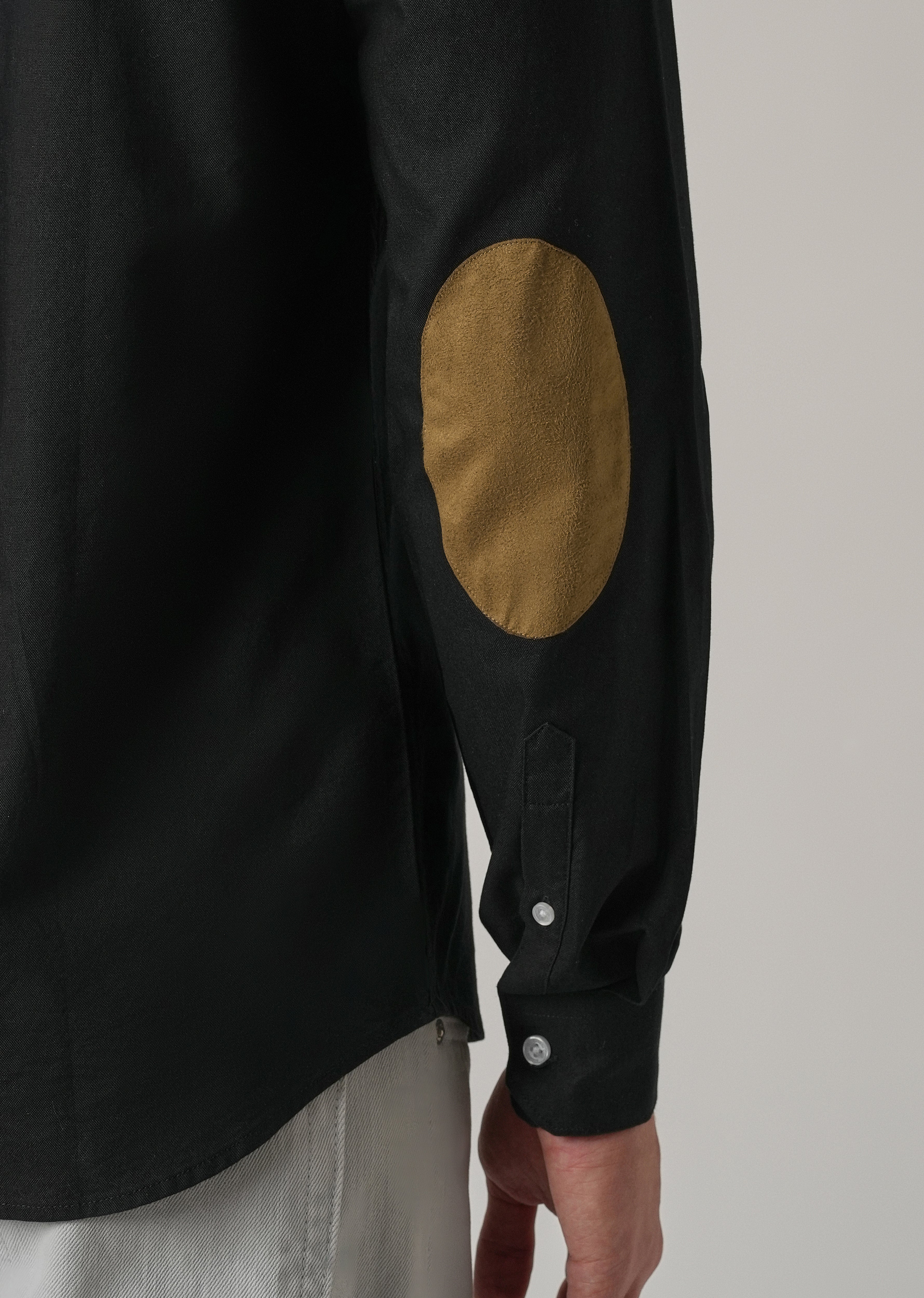 Black Plain Elbow Patch Oxford Shirt