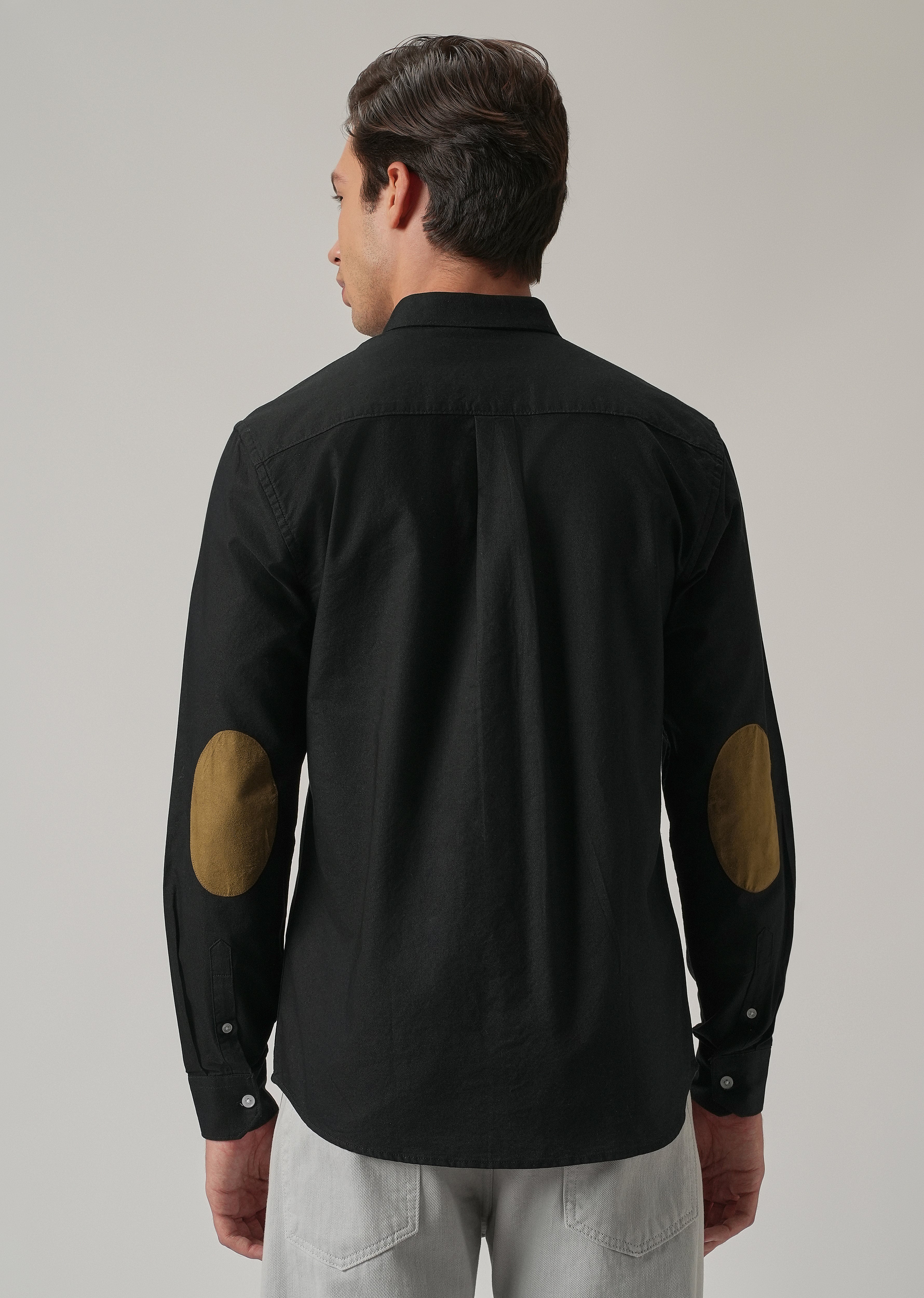 Black Plain Elbow Patch Oxford Shirt